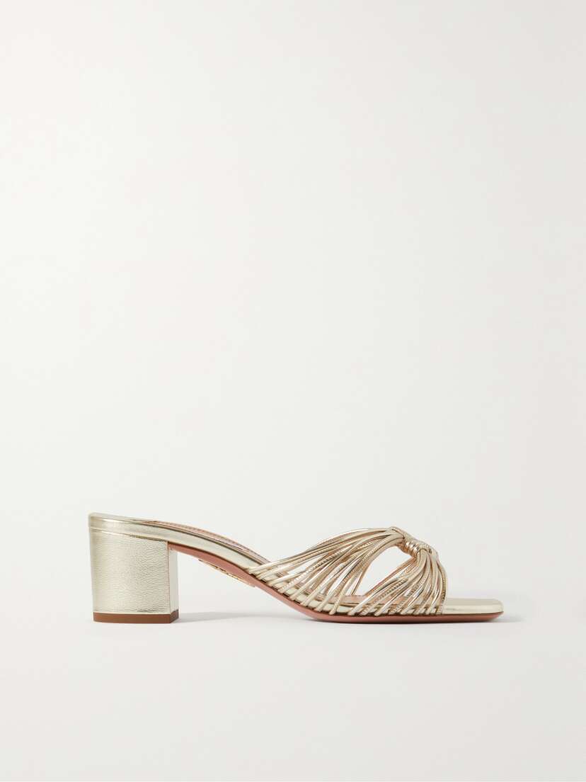 Aquazzura Club Twisted Metallic Leather Mules