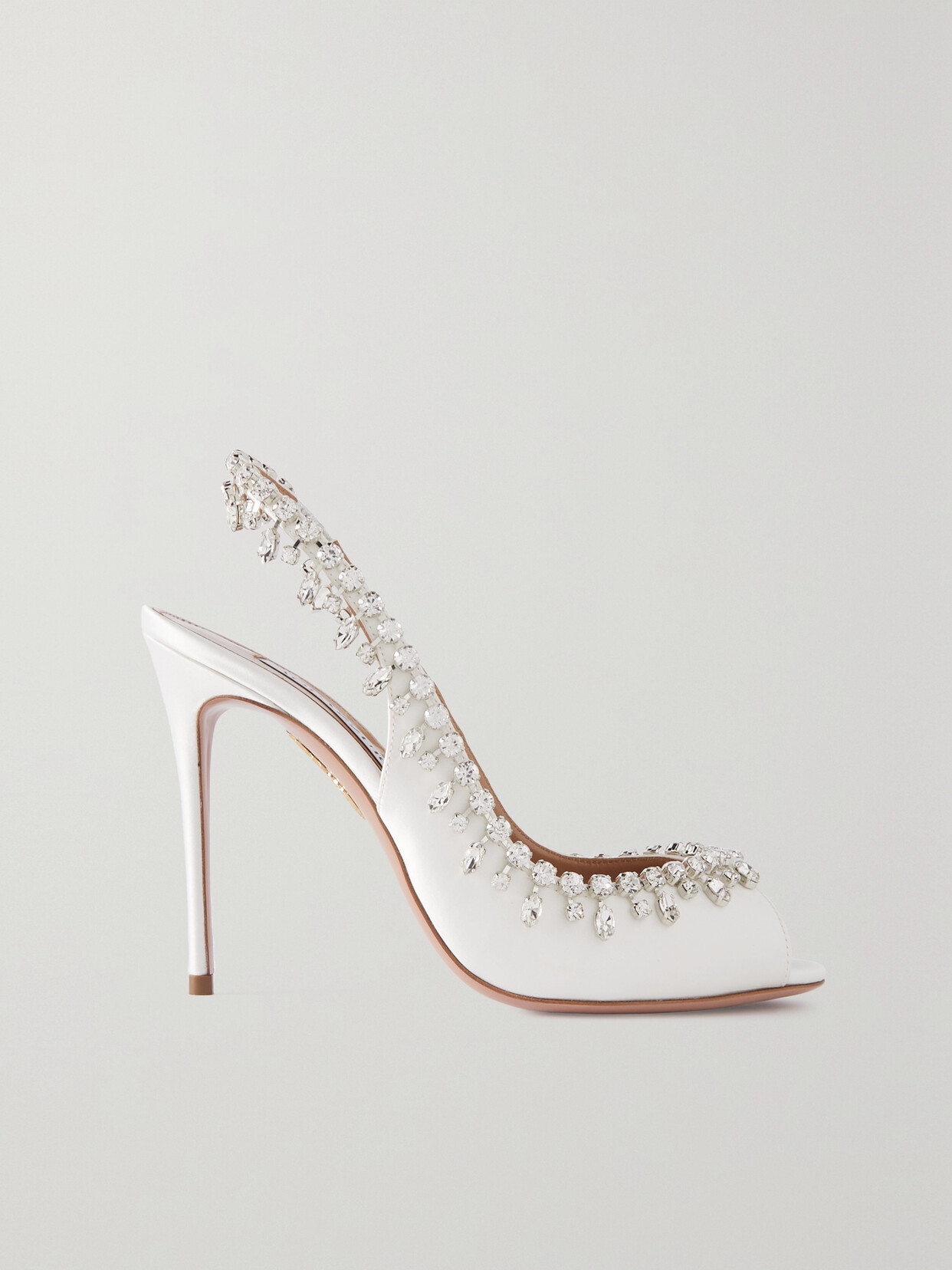 Aquazzura Temptation 105 Crystal-embellished Satin Slingback Sandals - White