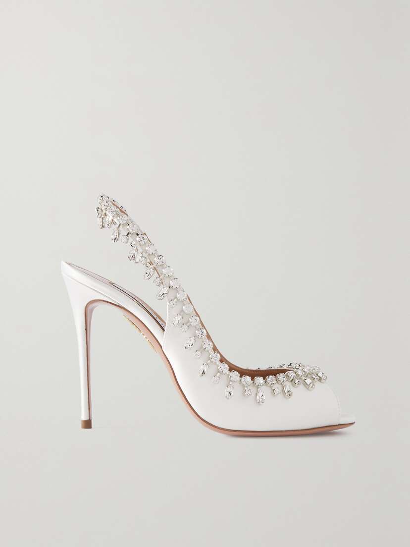 Aquazzura Temptation 105 Crystal-embellished Satin Slingback Sandals
