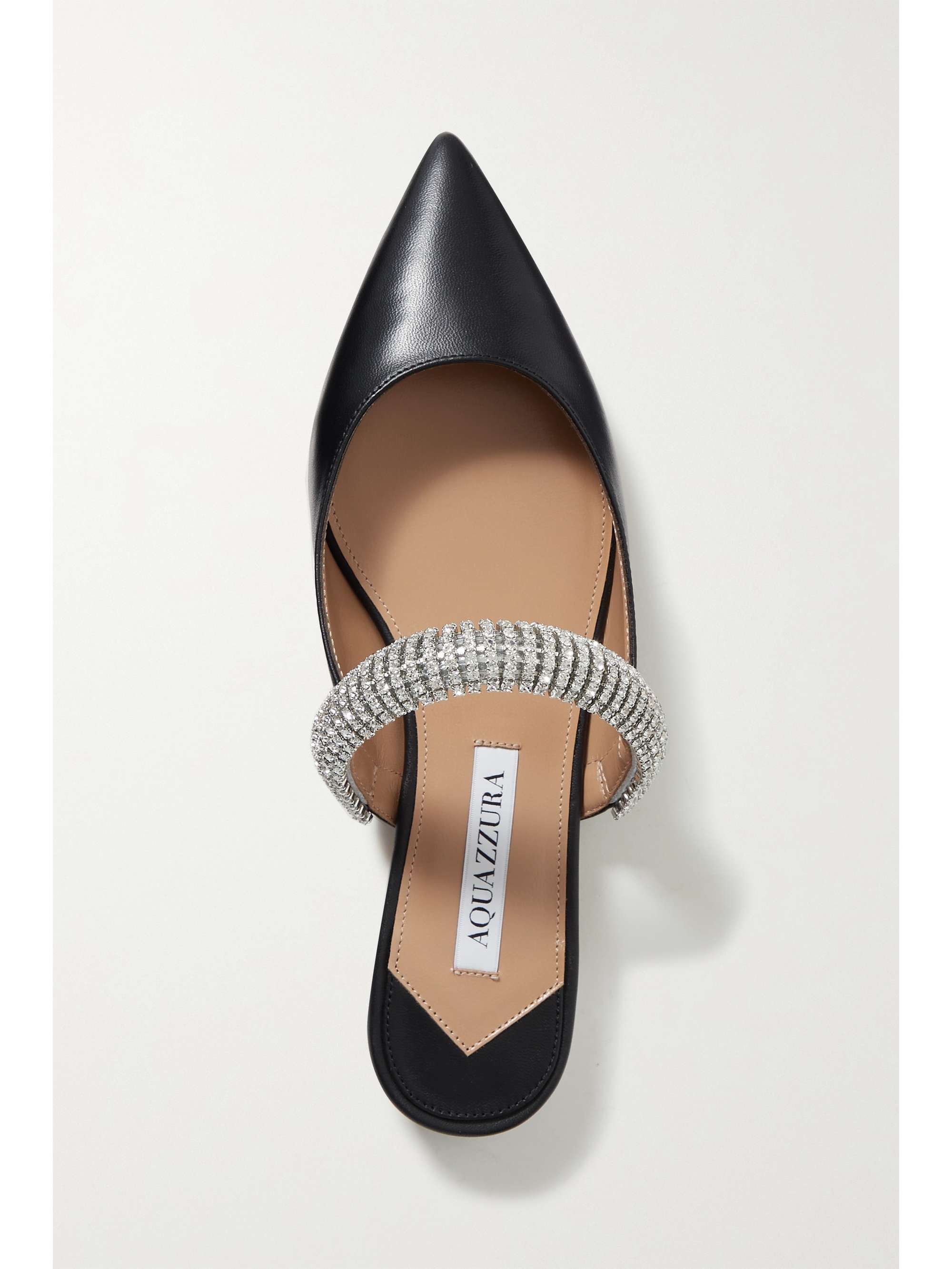 Black Micca Crystal Embellished Leather Point Toe Flats Aquazzura Net A Porter