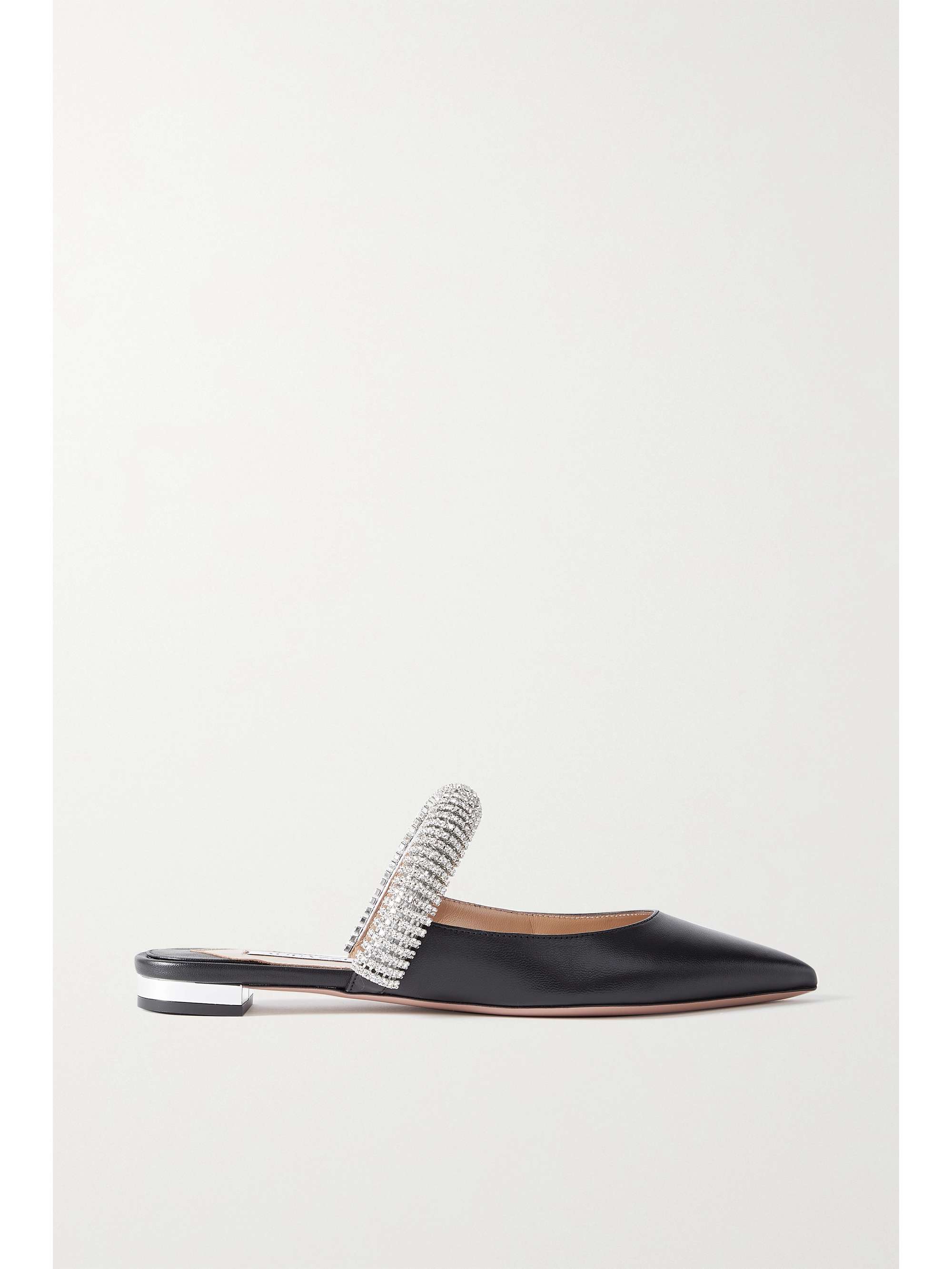 Black Micca Crystal Embellished Leather Point Toe Flats Aquazzura Net A Porter