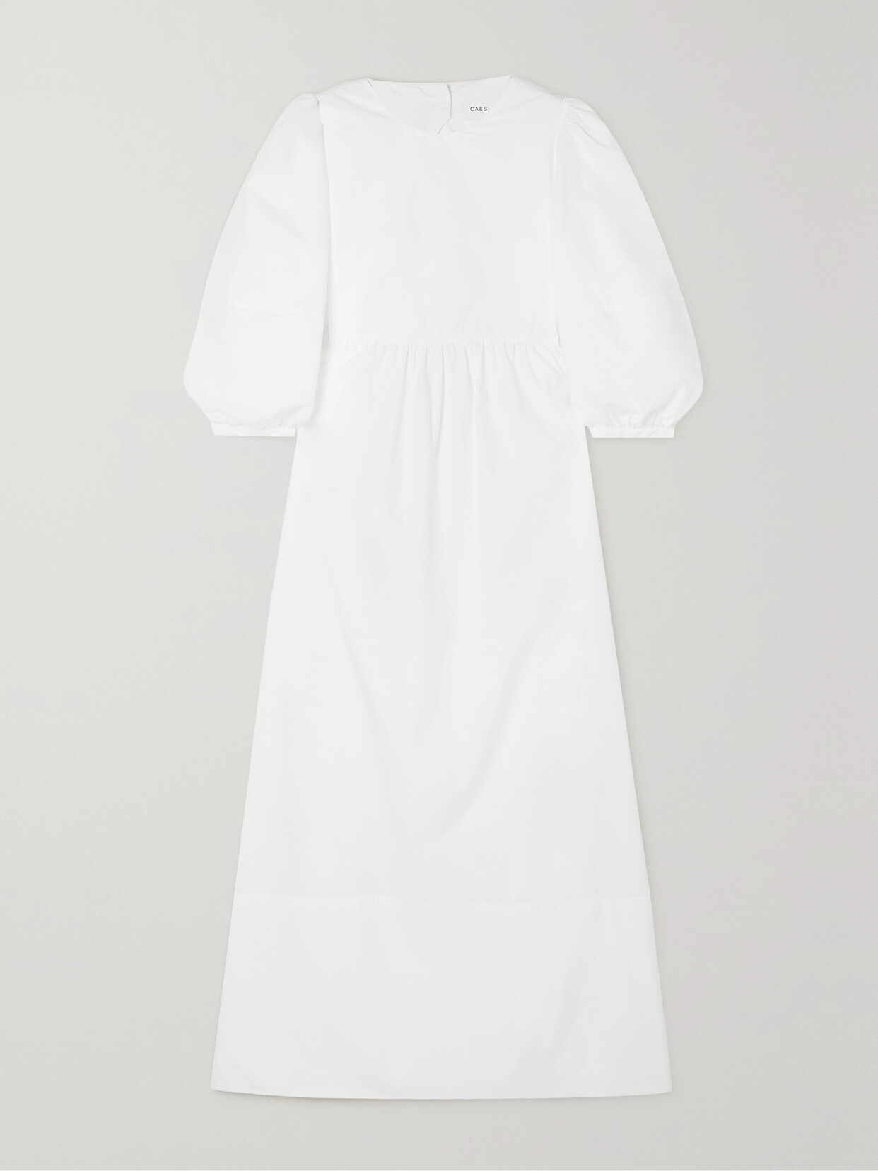 Caes - Cutout Gathered Cotton And Lyocell-blend Poplin Midi Dress - White image