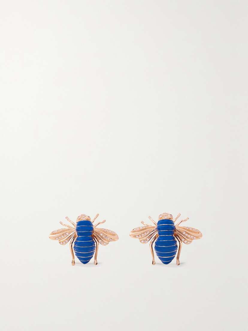 Sabbadini 18-karat Rose Gold, Lacquer And Diamond Clip Earrings