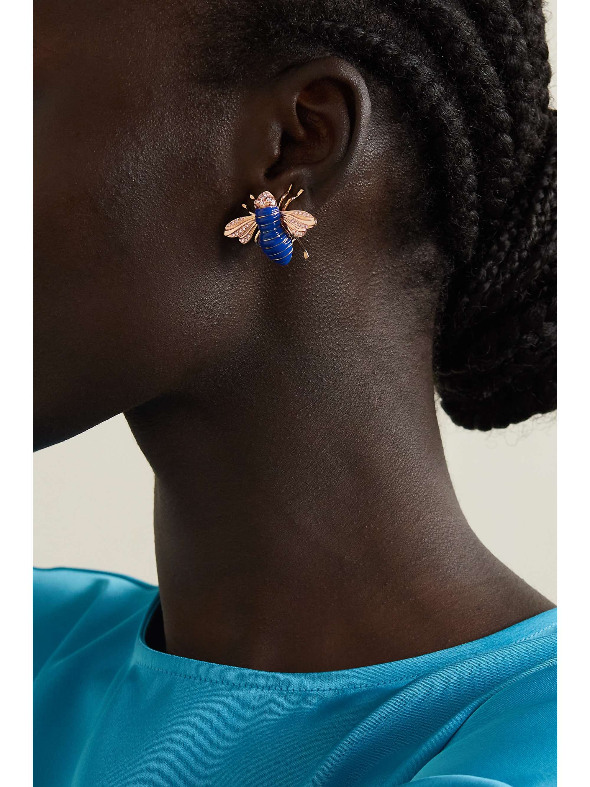 SABBADINI 18-karat rose gold, lacquer and diamond clip earrings