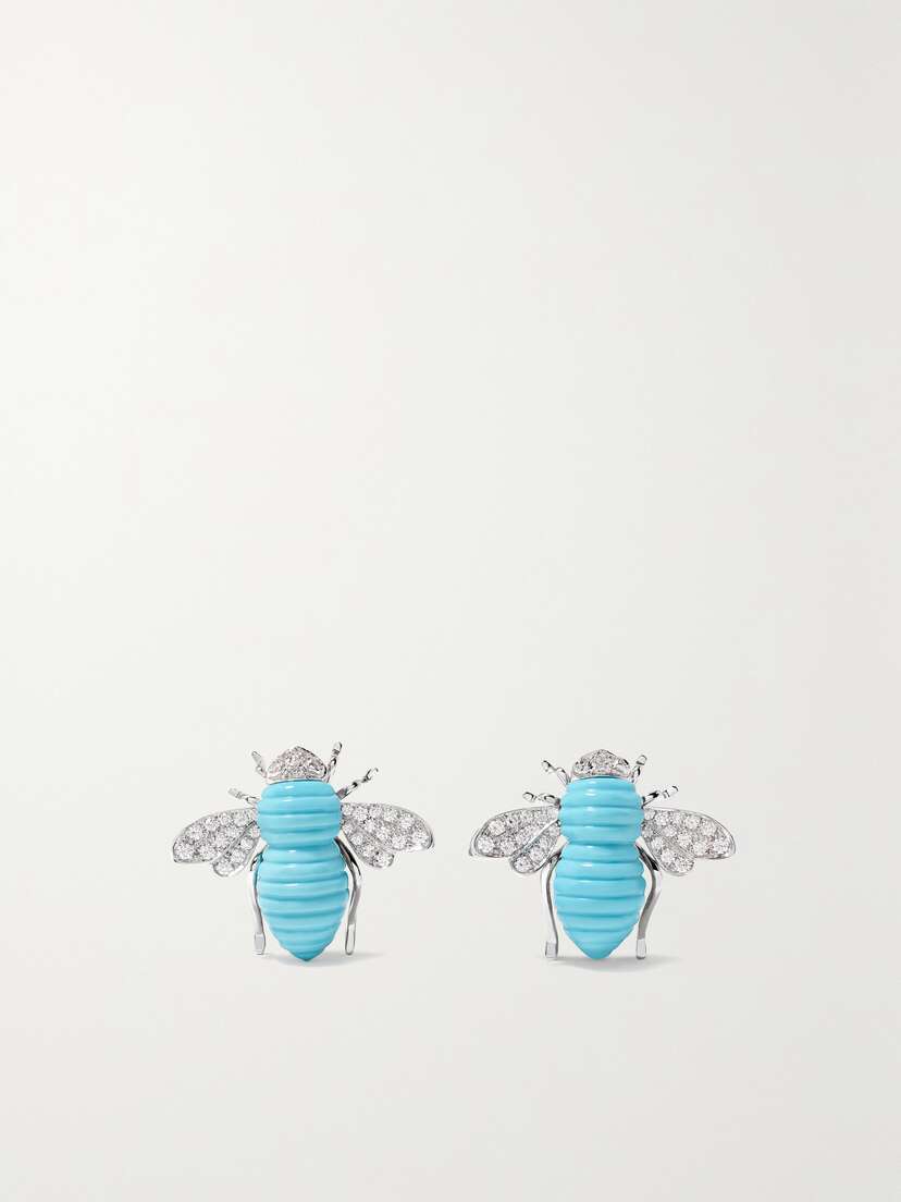 Sabbadini 18-karat White Gold, Turquoise And Diamond Earrings