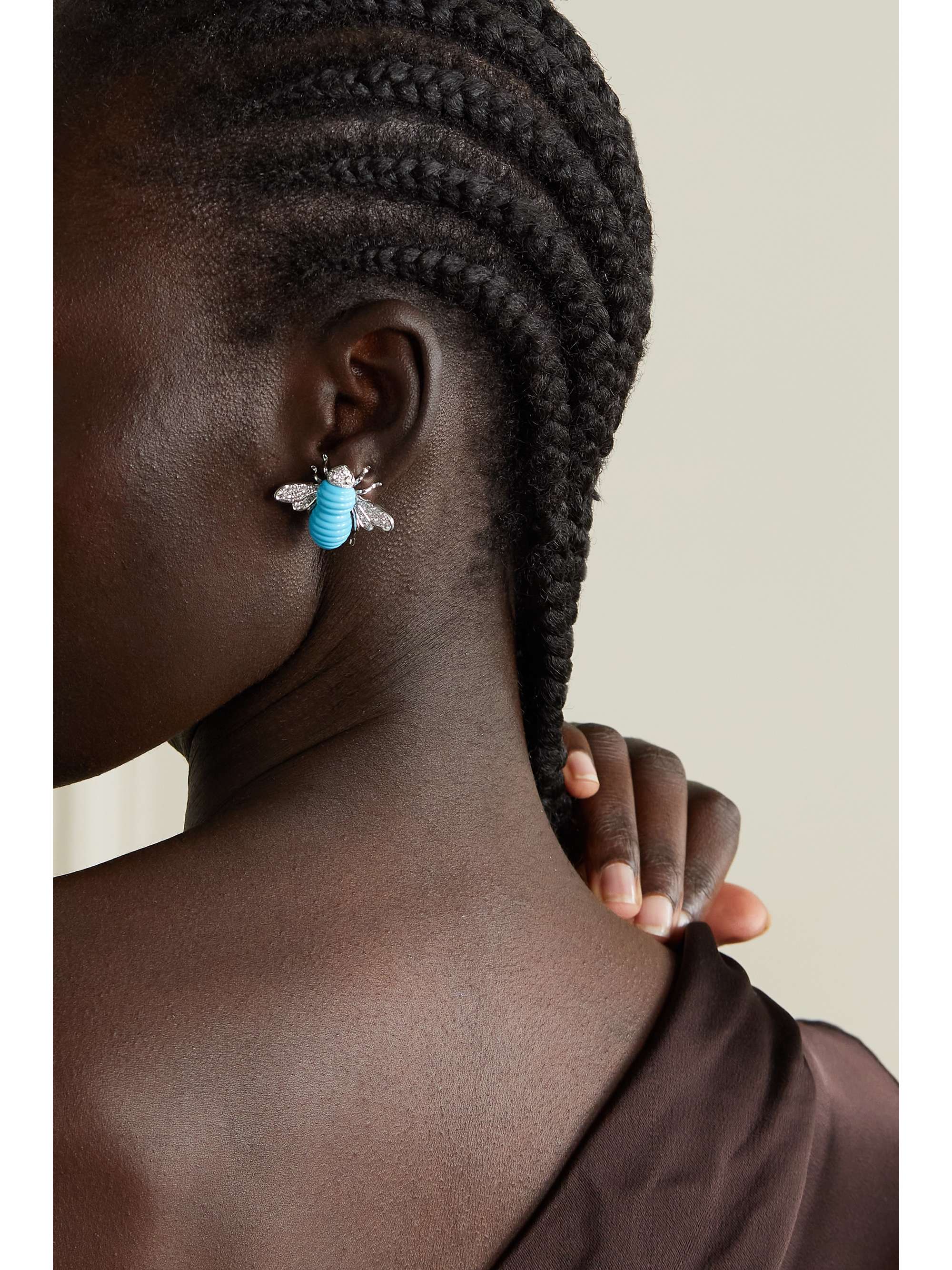 SABBADINI 18-karat white gold, turquoise and diamond earrings