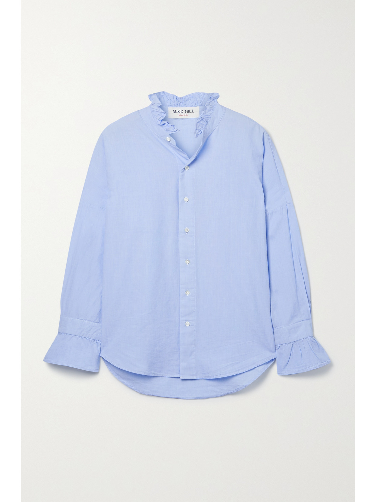 Alex Mill Ruffle Detail Cotton Button-up Shirt In Blue