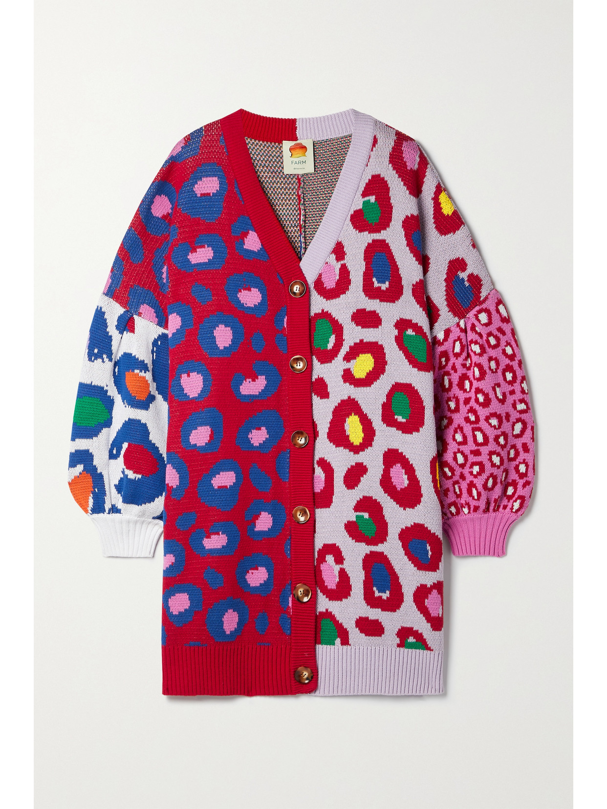 FARM RIO LEOPARD-INTARSIA COTTON CARDIGAN