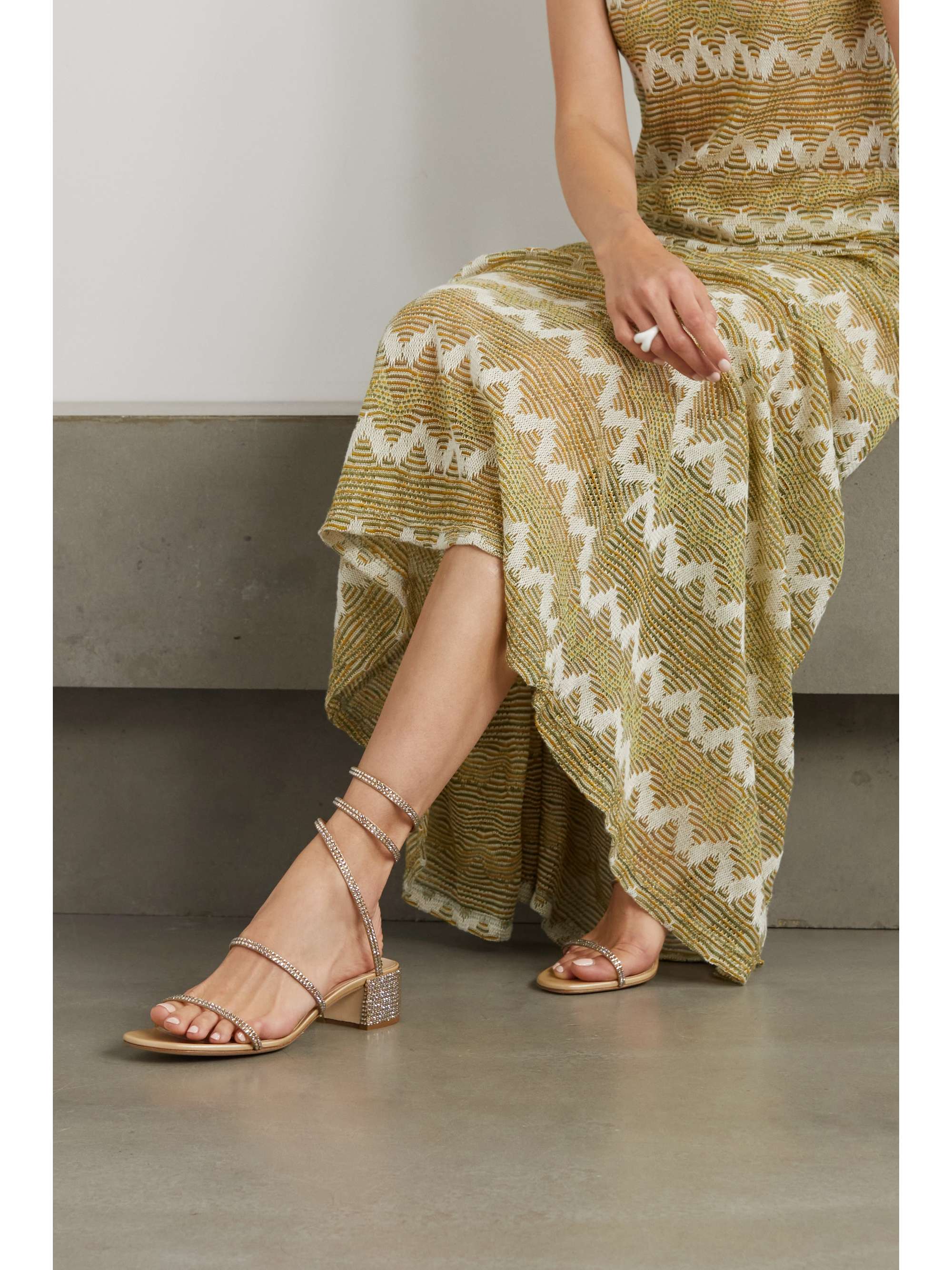 Gold Cleo crystal-embellished satin sandals | RENÃ CAOVILLA | NET-A-PORTER