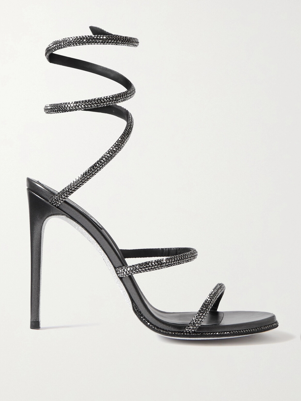 Shop René Caovilla Cleo Crystal-embellished Satin Sandals In Gray