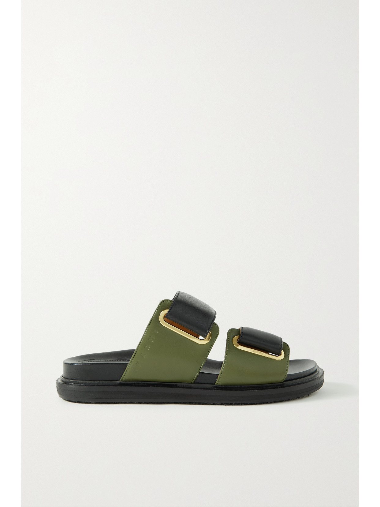 Marni Logo-debossed Gold-tone Embellished Leather Slides In Green ...