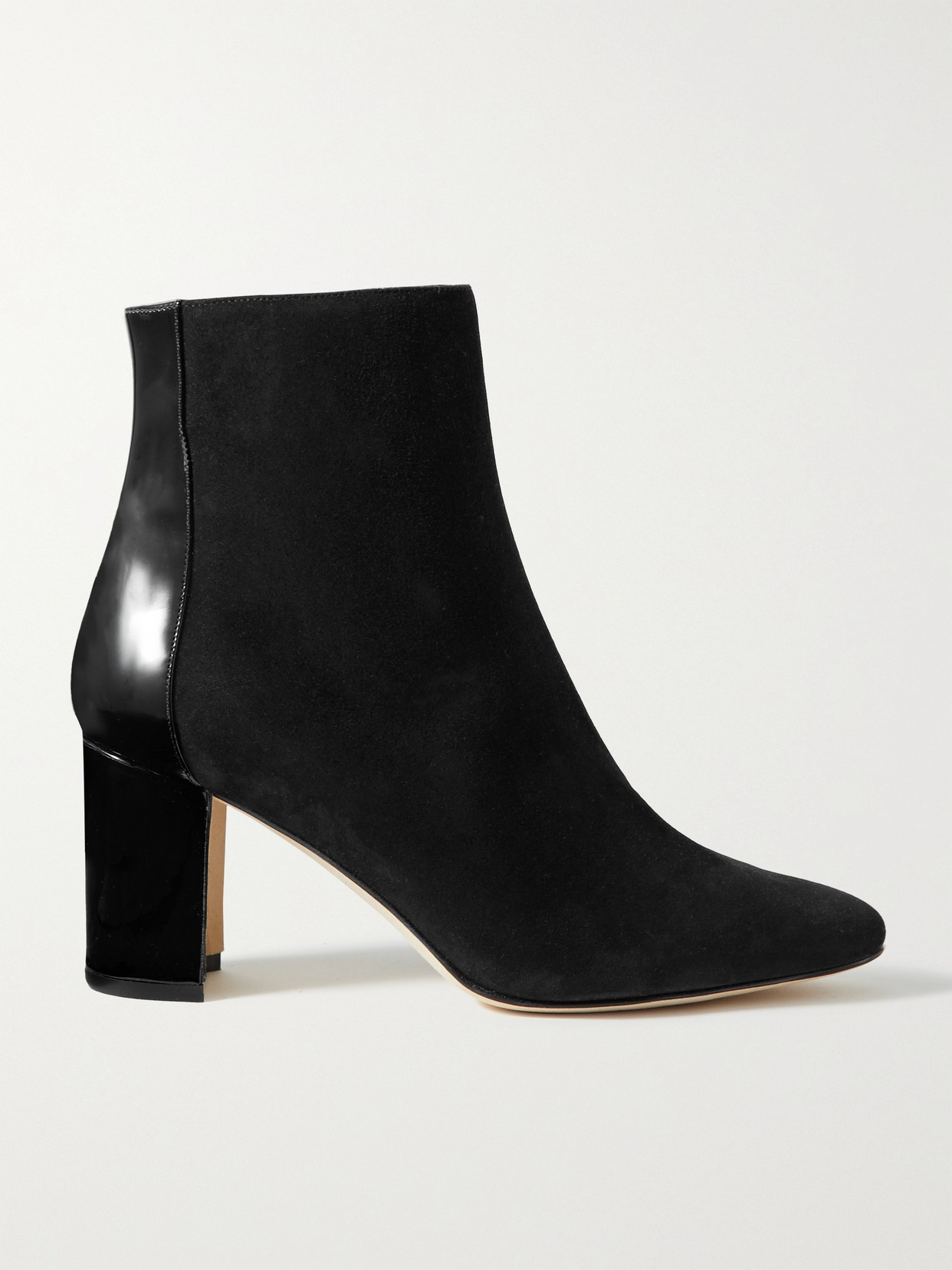 Manolo Blahnik Rosie 70 Patent-leather And Suede Ankle Boots In Black