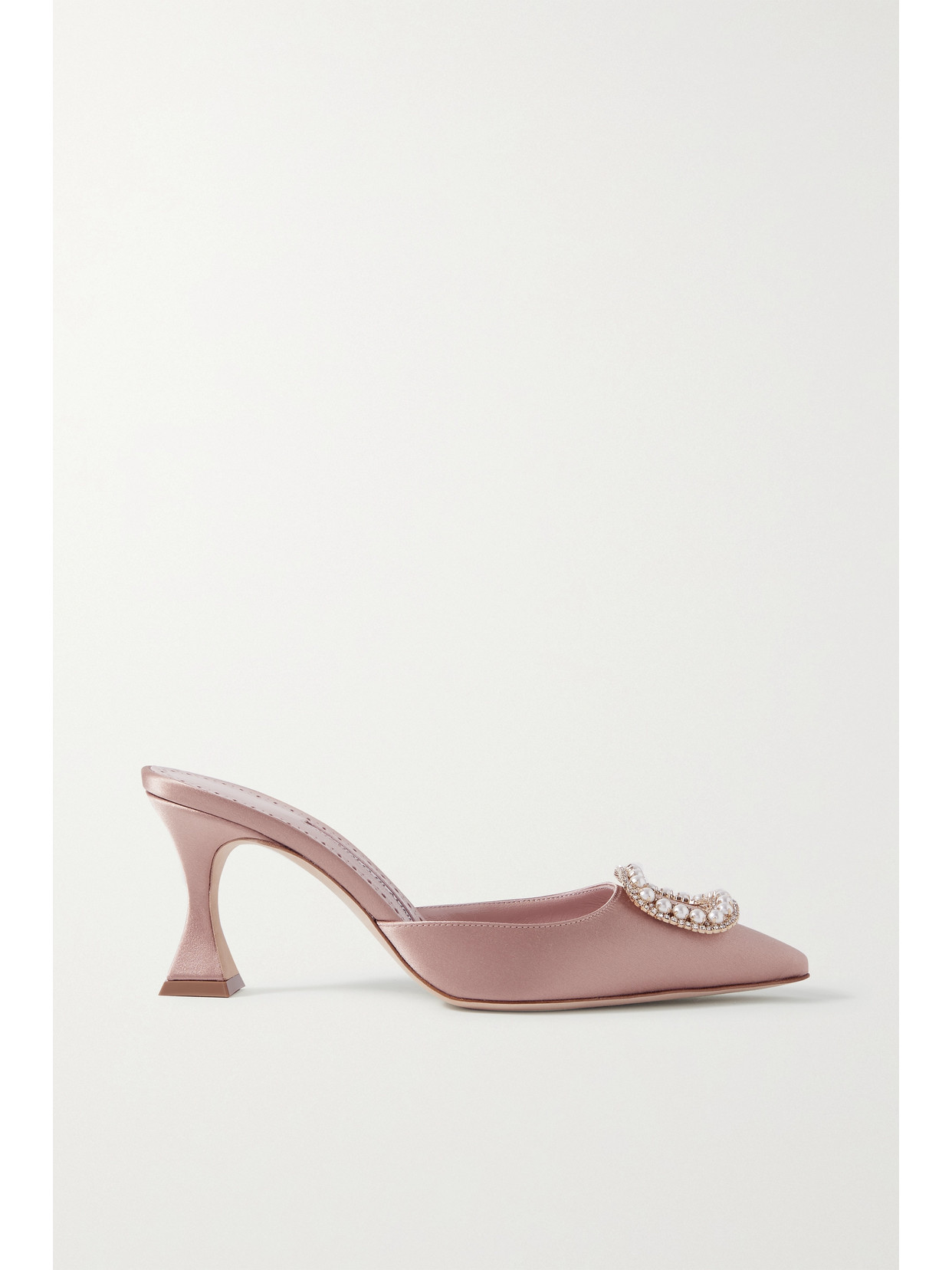 MANOLO BLAHNIK FABETAMU 70 EMBELLISHED SATIN MULES