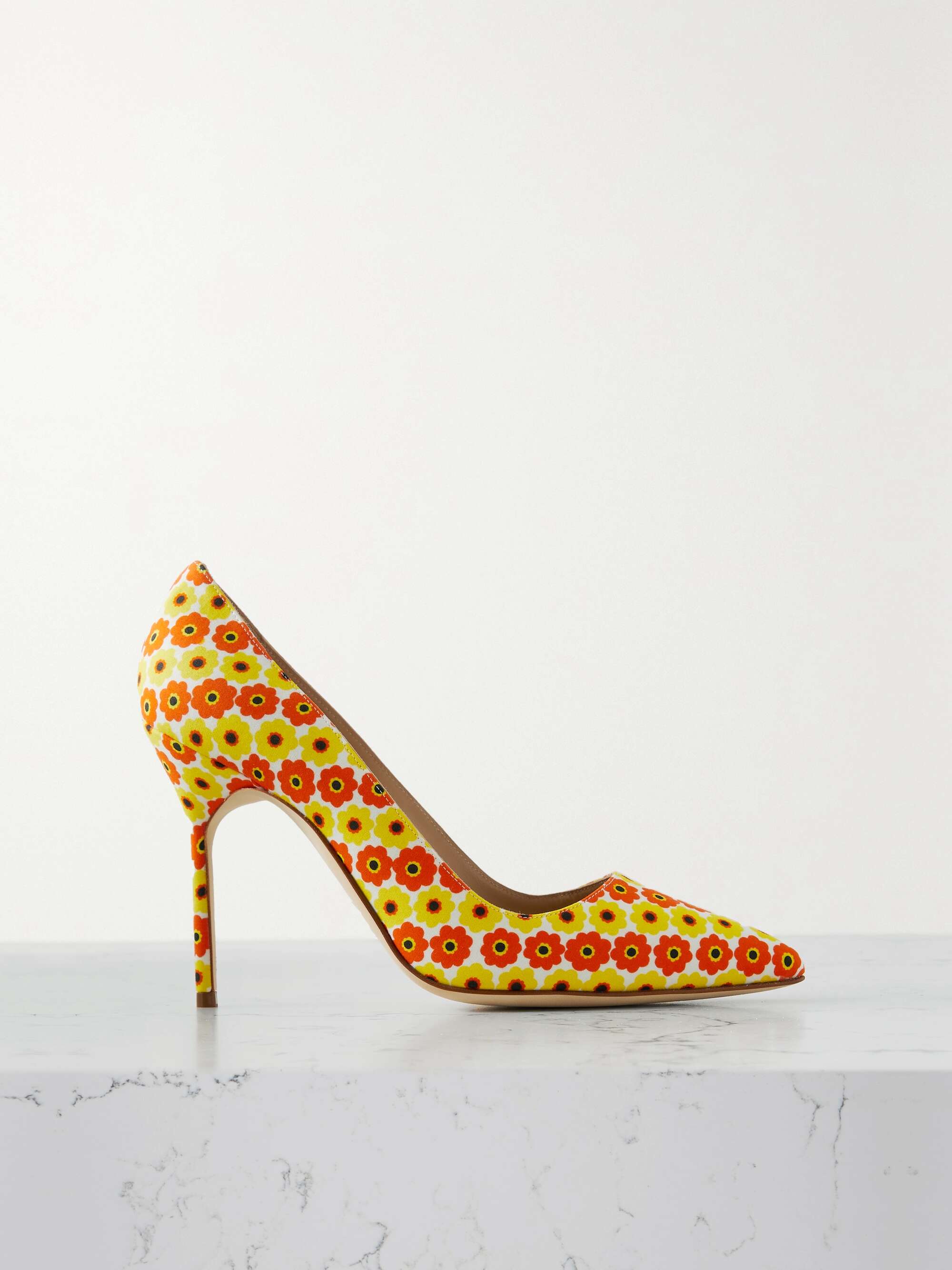 yellow floral pumps