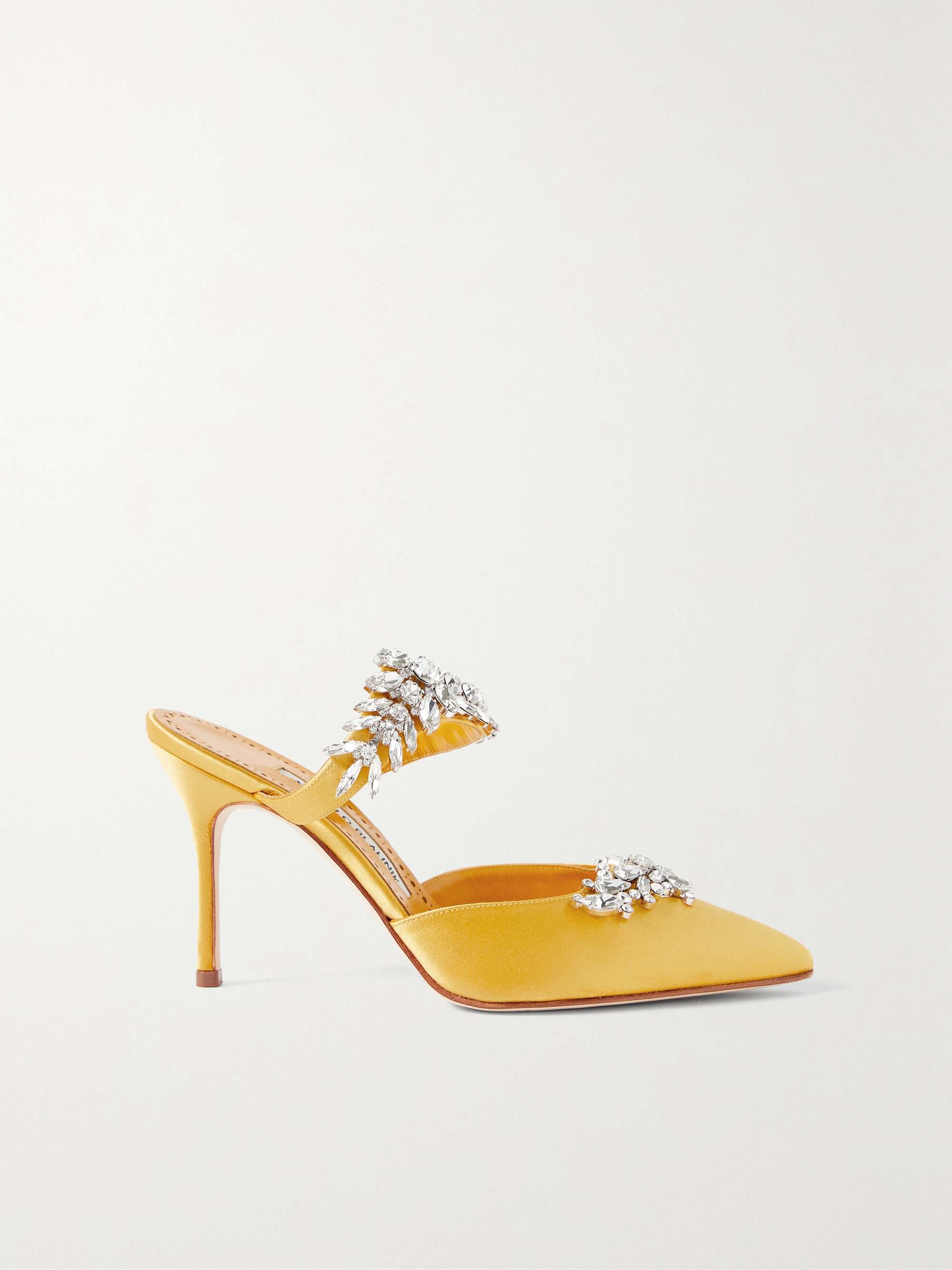 MANOLO BLAHNIK Lurum 90 crystal-embellished satin mules | NET-A-PORTER