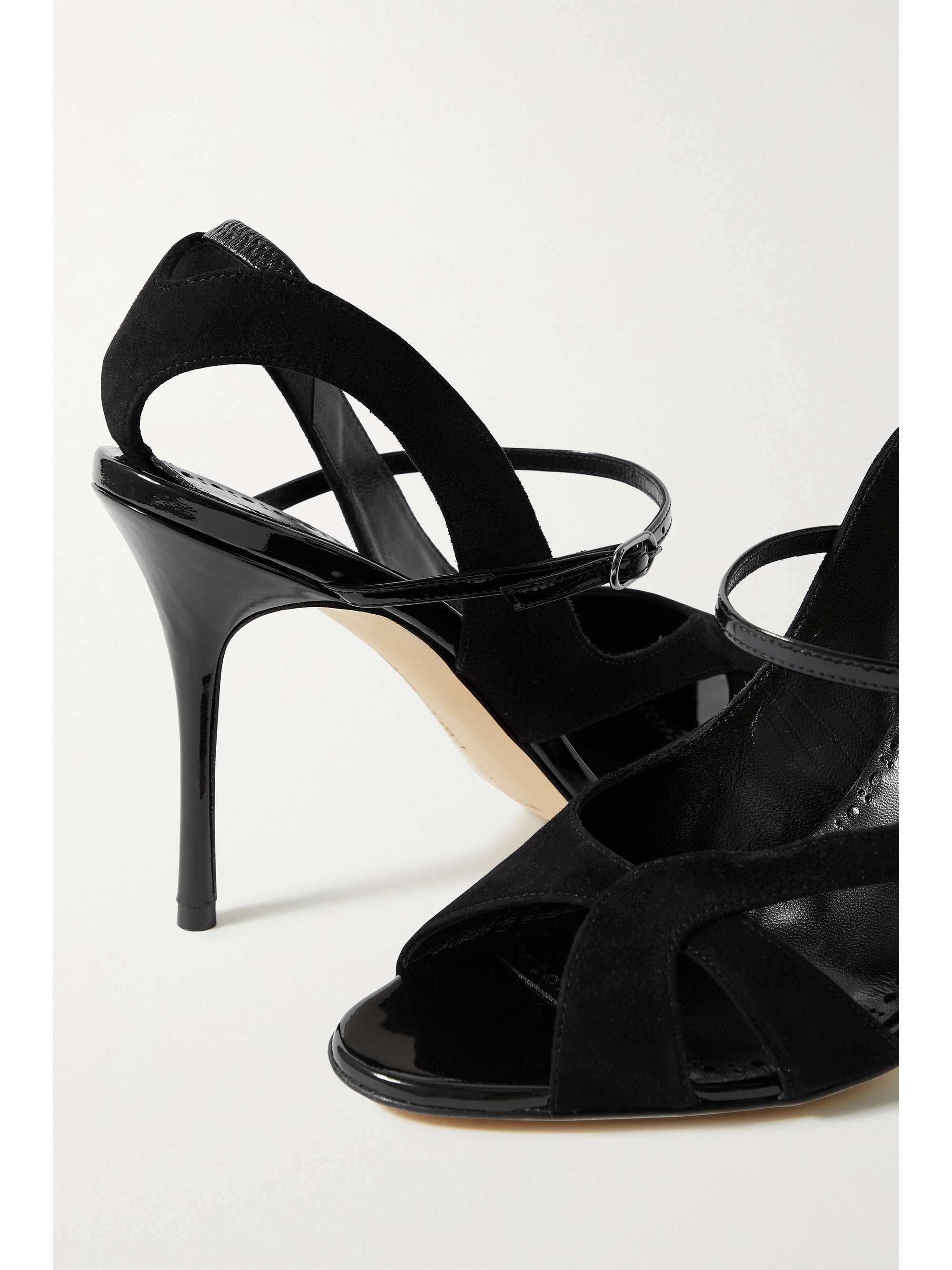 MANOLO BLAHNIK Parado 105 suede and patent-leather sandals