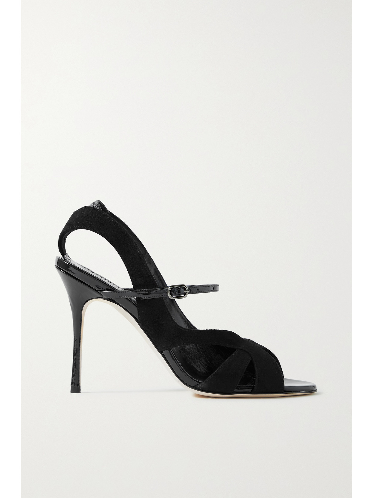 MANOLO BLAHNIK PARADO 105 SUEDE AND PATENT-LEATHER SANDALS