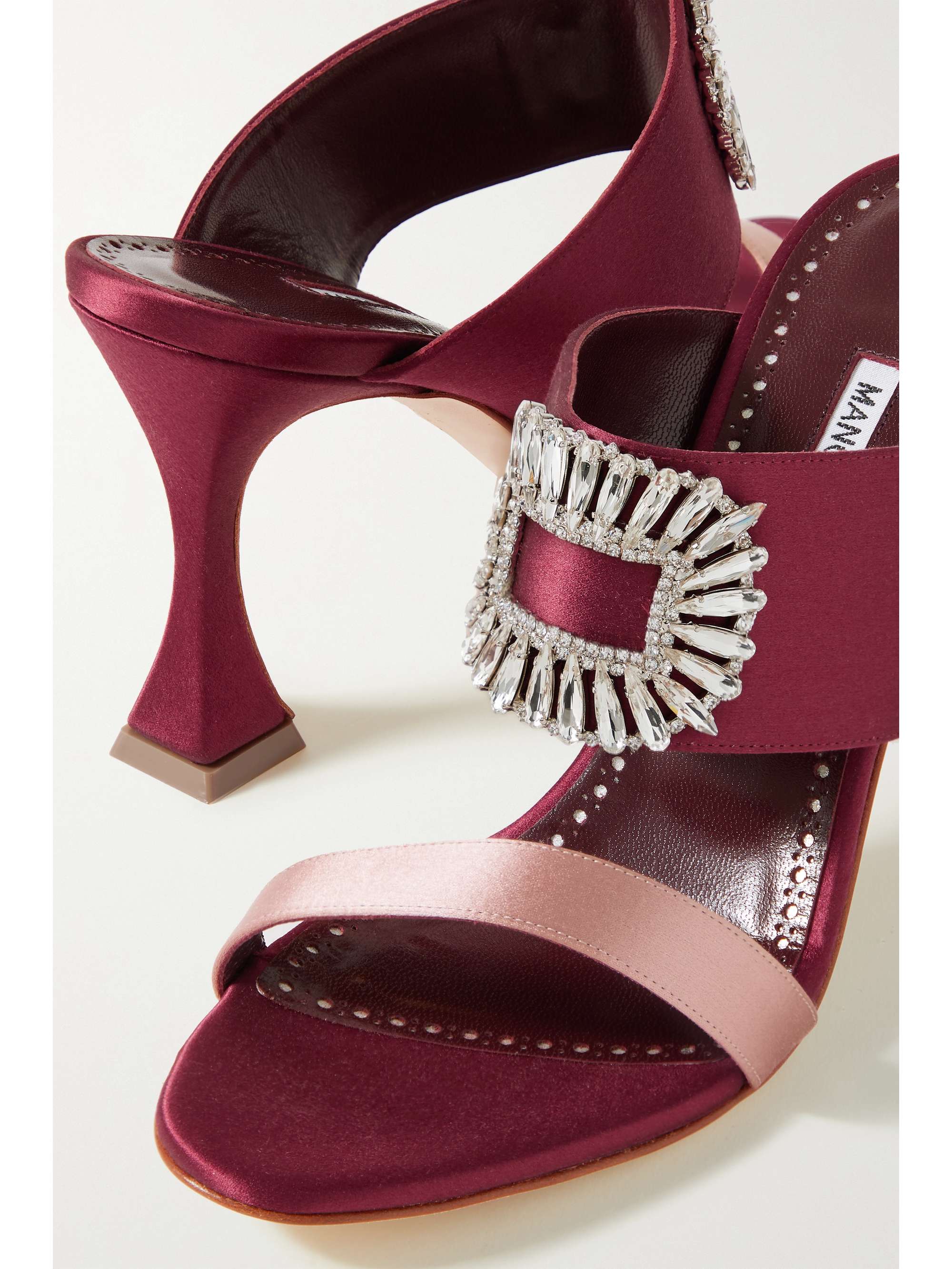 MANOLO BLAHNIK Laali 90 crystal-embellished two-tone satin mules