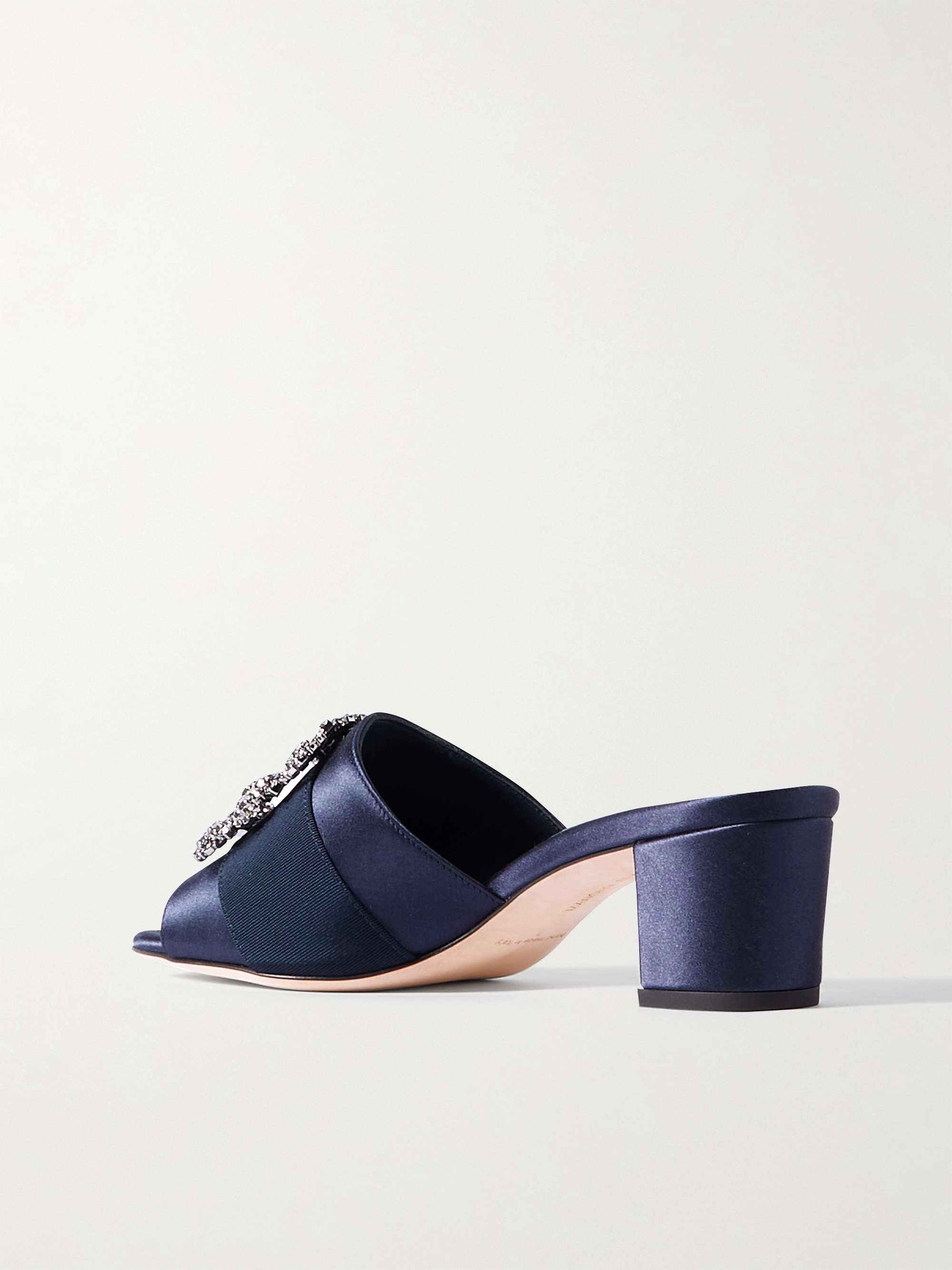 MANOLO BLAHNIK Martanew 50 Mules aus Satin mit Verzierung und Ripsbandbesatz