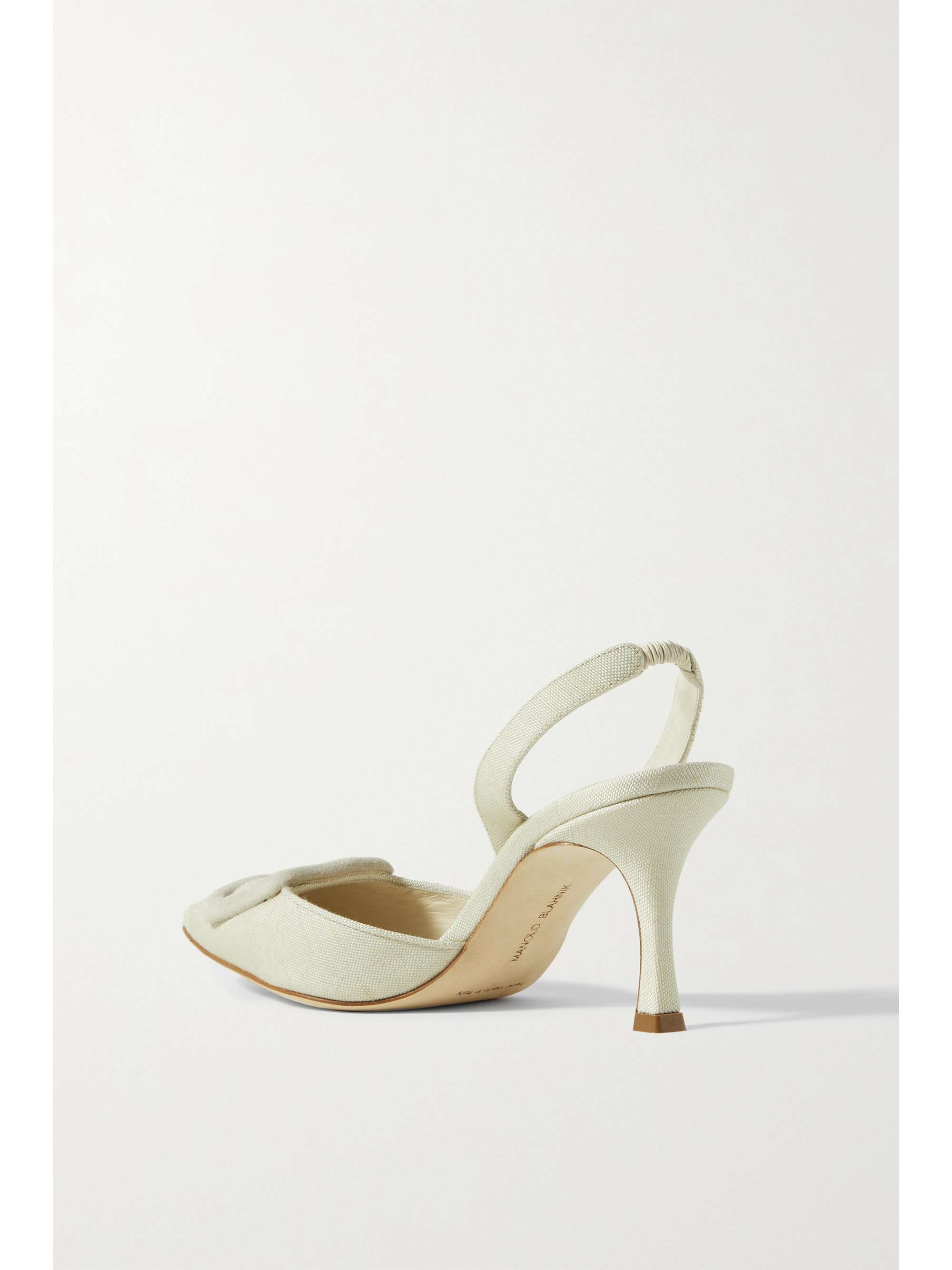 MANOLO BLAHNIK Maysli 70 buckled suede-trimmed linen-canvas slingback pumps