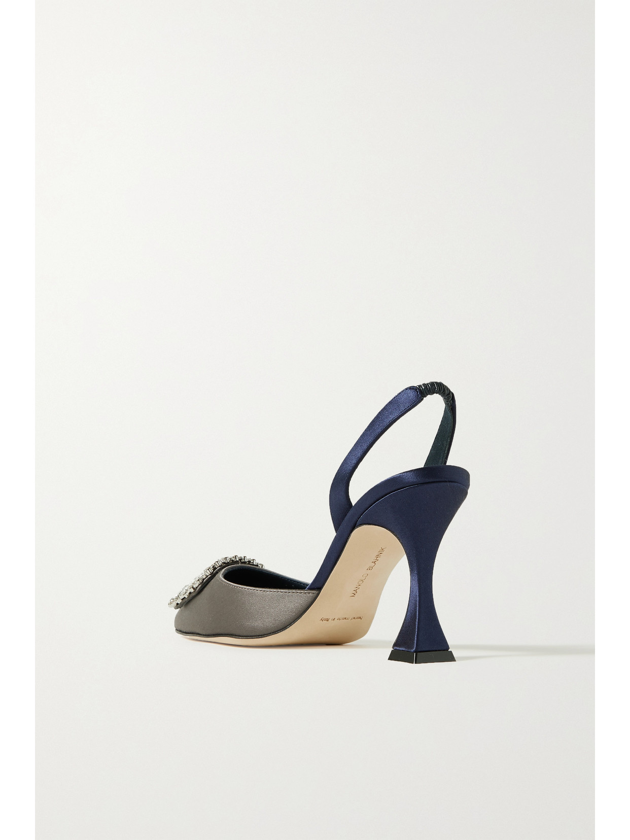 MANOLO BLAHNIK PRIETASLI 90 EMBELLISHED TWO-TONE SATIN SLINGBACK PUMPS