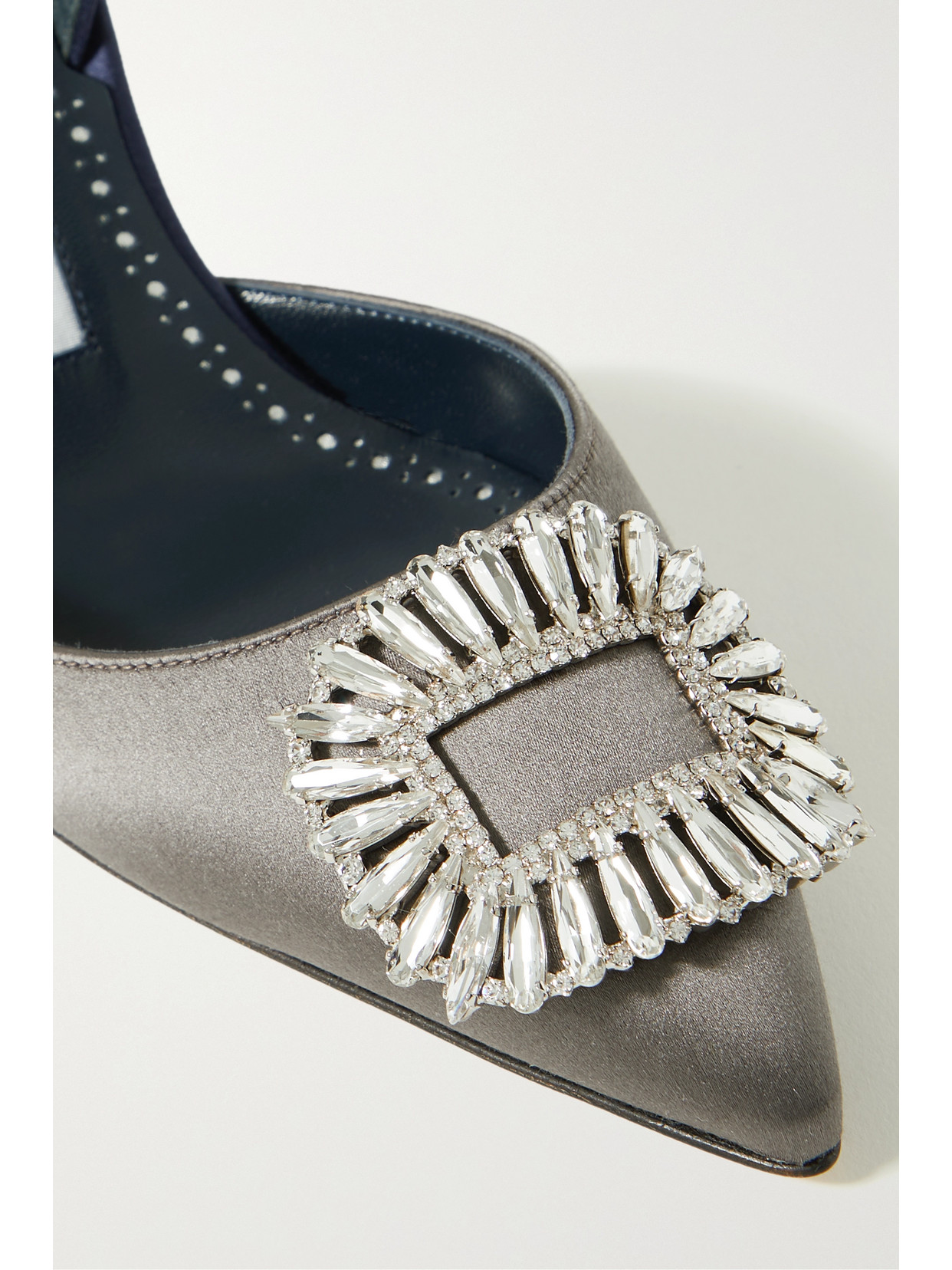 MANOLO BLAHNIK PRIETASLI 90 EMBELLISHED TWO-TONE SATIN SLINGBACK PUMPS