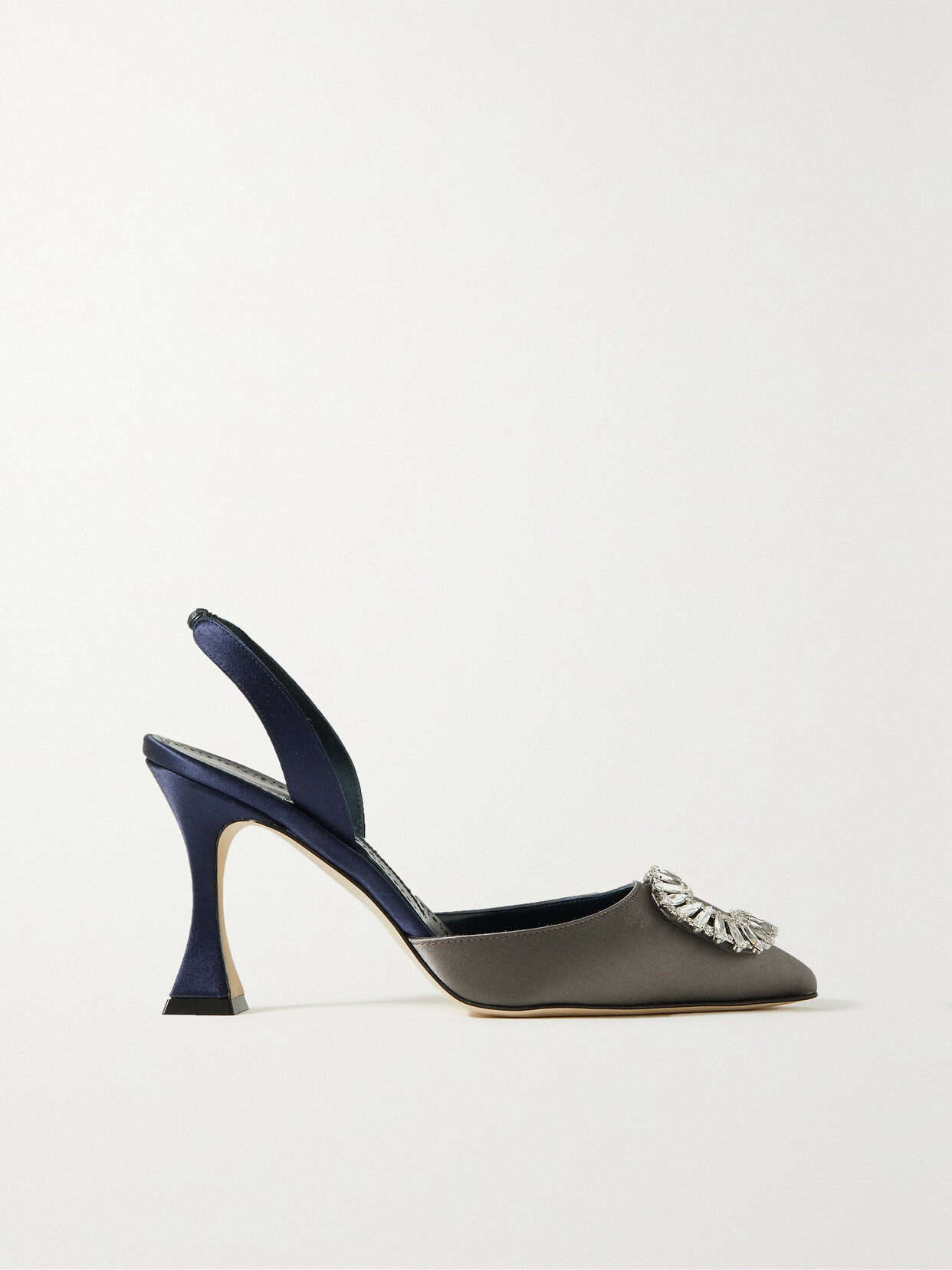 MANOLO BLAHNIK PRIETASLI 90 EMBELLISHED TWO-TONE SATIN SLINGBACK PUMPS