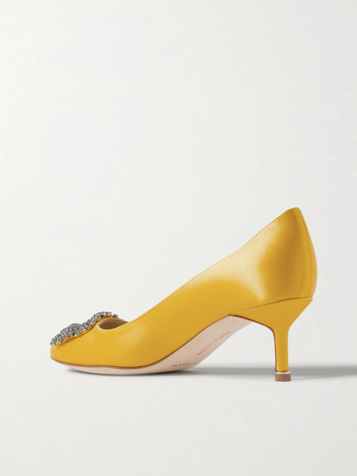 Shop Manolo Blahnik Hangisi 50 Embellished Satin Pumps In Yellow