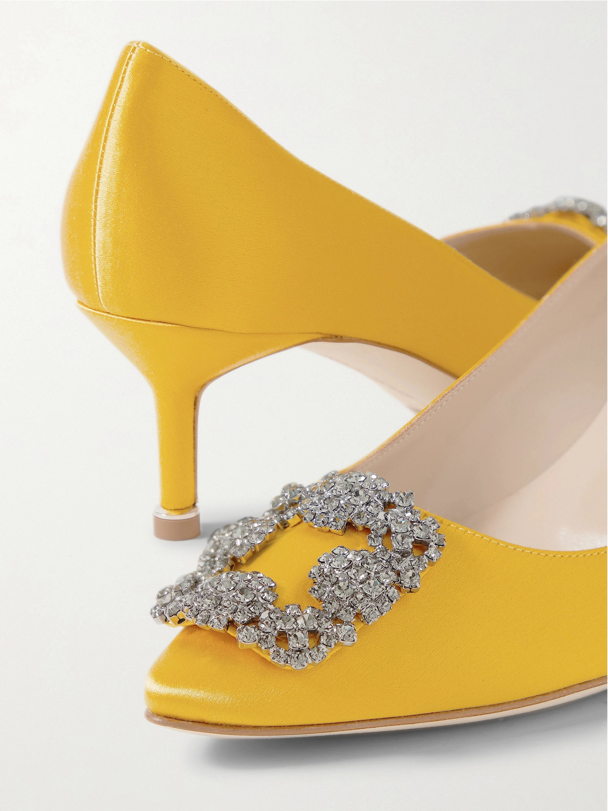 Shop Manolo Blahnik Hangisi 50 Embellished Satin Pumps In Yellow