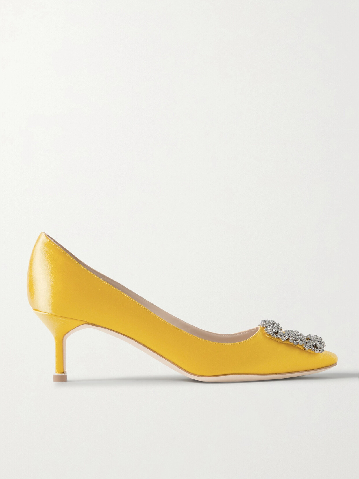 Manolo Blahnik Hangisi 50 Embellished Satin Pumps In Yellow