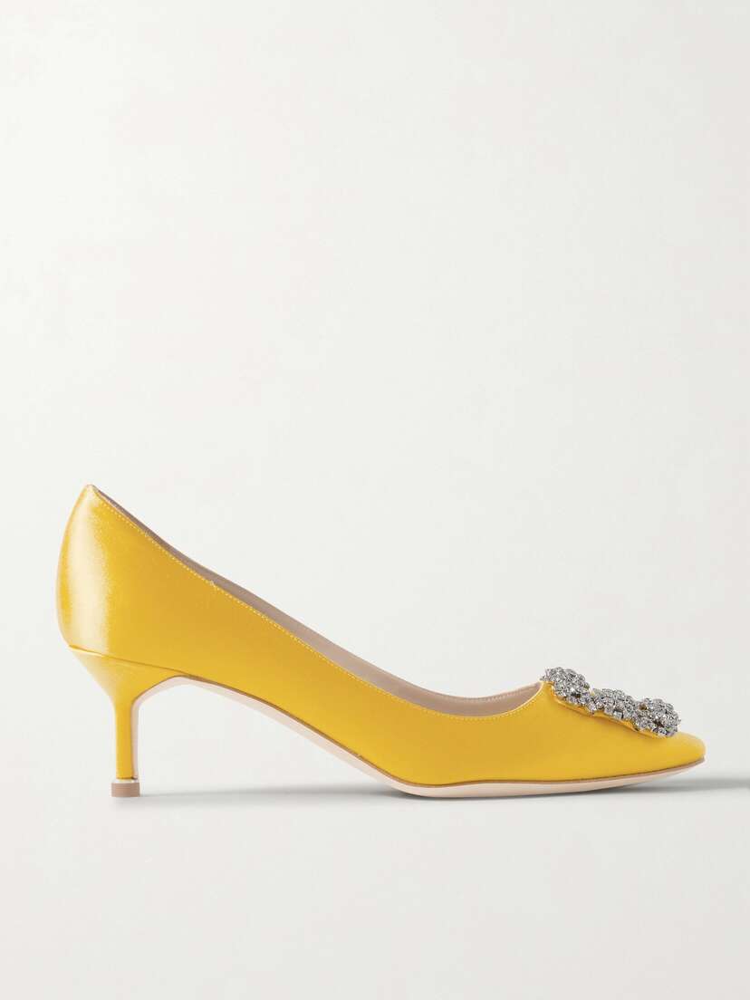 Manolo Blahnik Hangisi 50 Crystal-embellished Satin Pumps