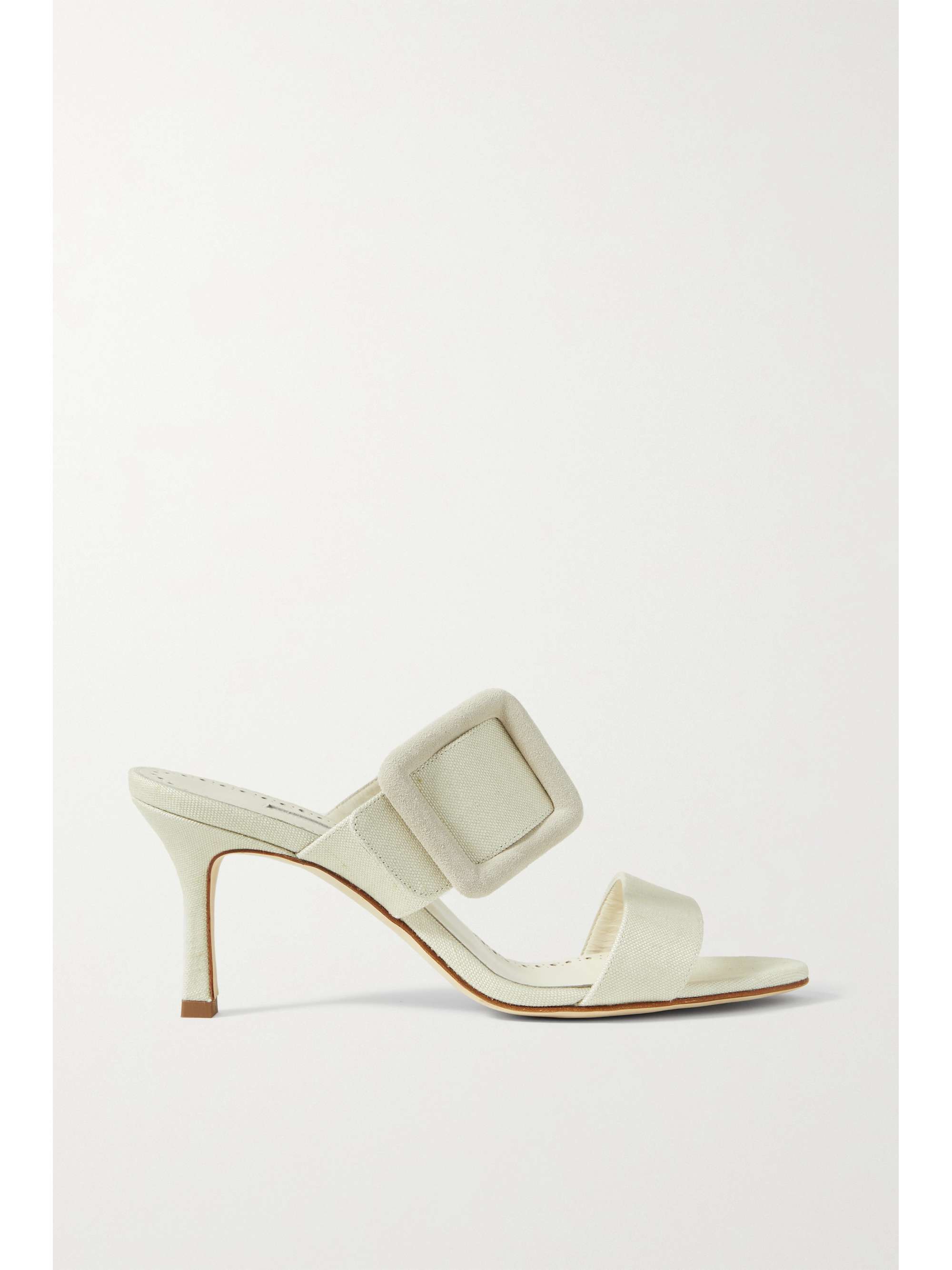 white canvas mules