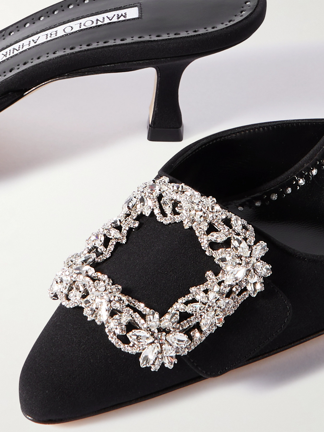 Manolo Blahnik Maysale 50 Buckled Satin Mules In Black