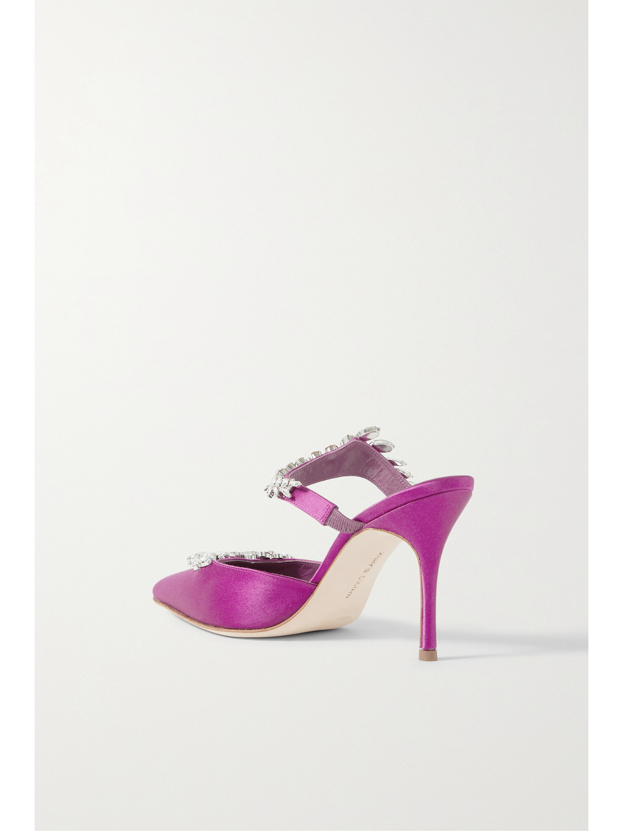 Shop Manolo Blahnik Lurum 90 Crystal-embellished Satin Mules In Purple