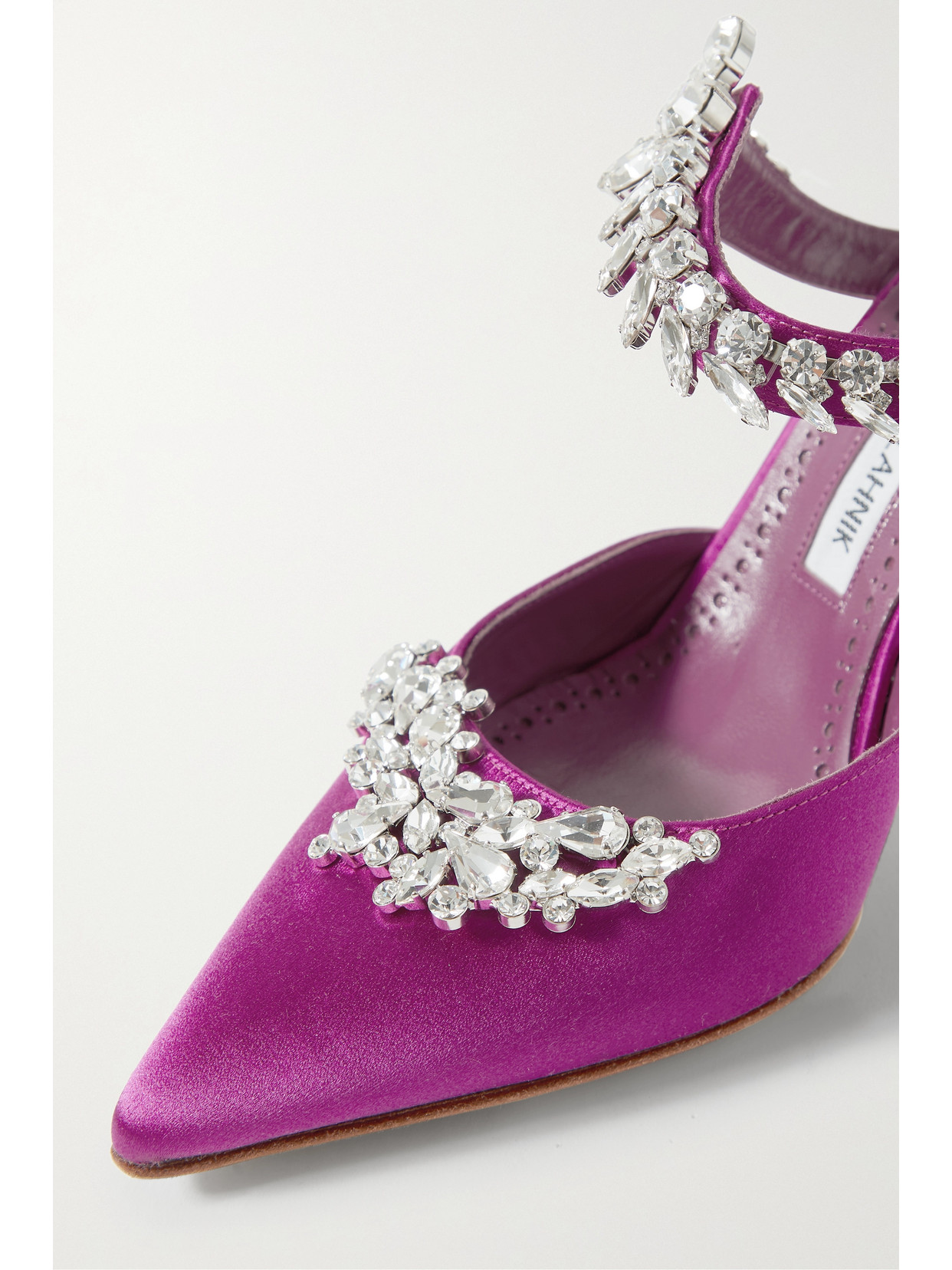 MANOLO BLAHNIK LURUM 90 CRYSTAL-EMBELLISHED SATIN MULES