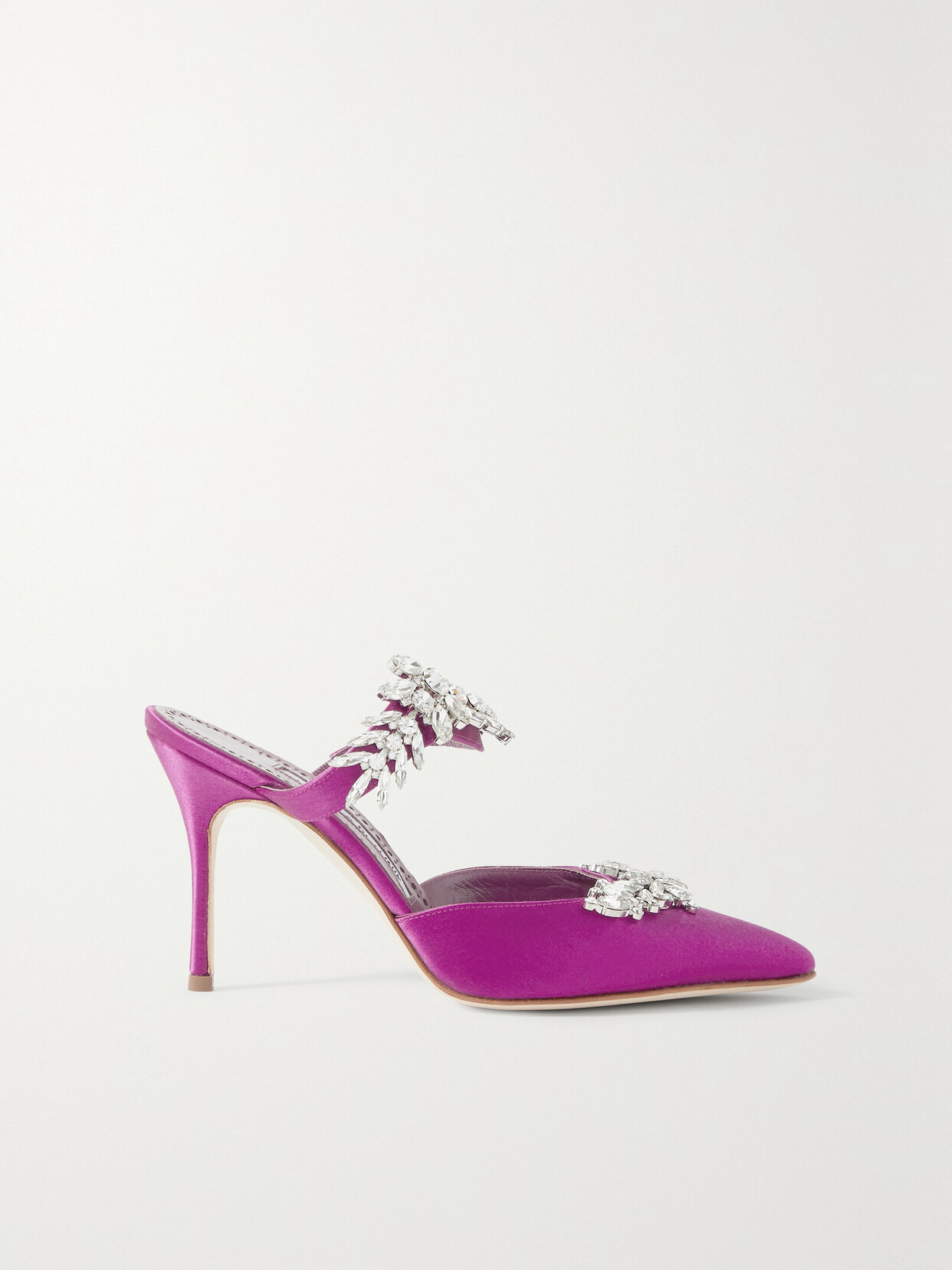 Manolo Blahnik Lurum 90 Crystal-embellished Satin Mules In Purple