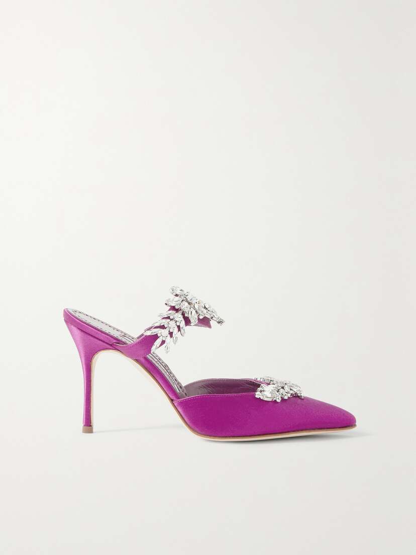 Manolo Blahnik Lurum 90 Crystal-embellished Satin Mules