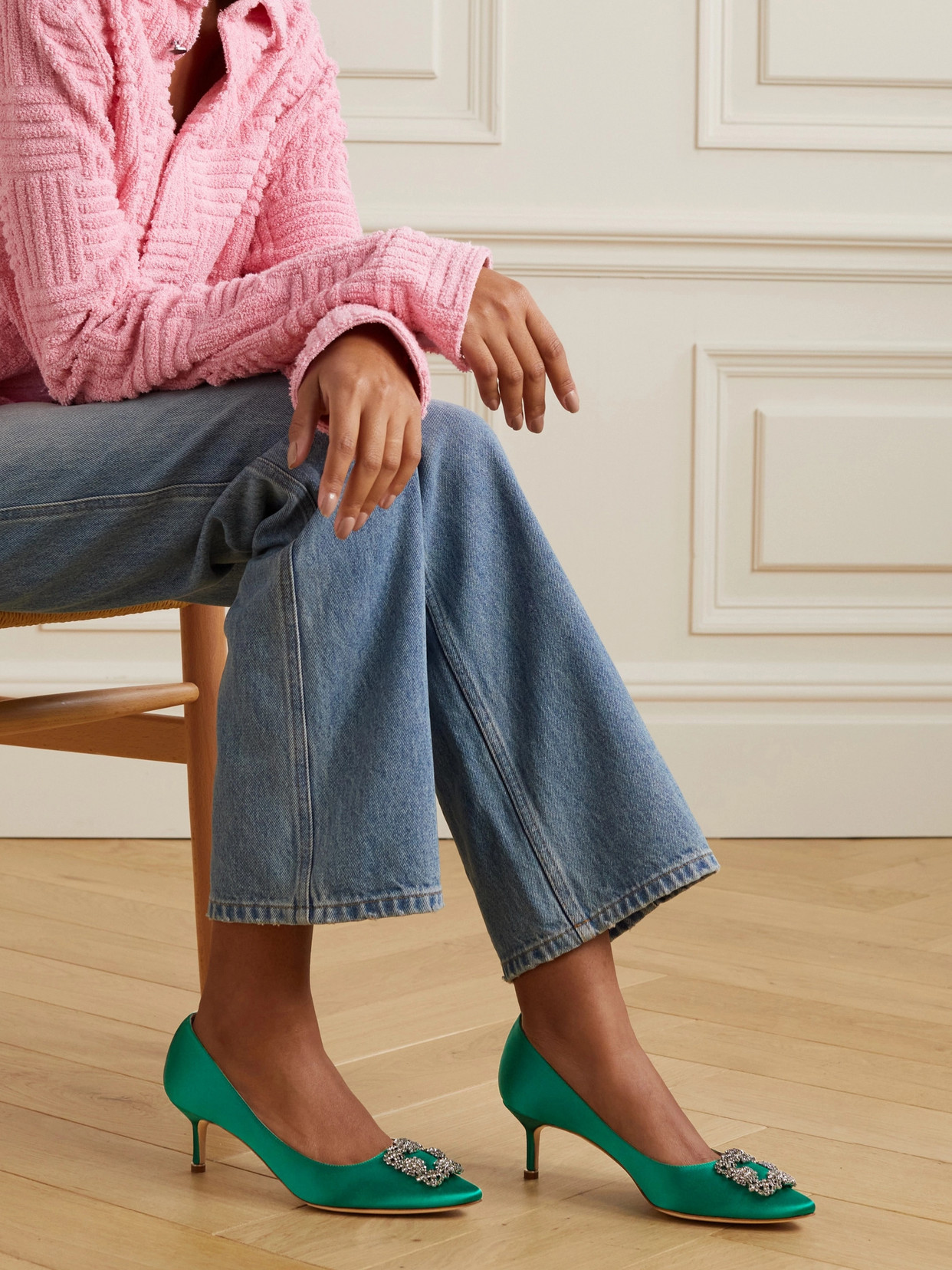 Manolo Blahnik 70mm Hangisi Pumps - Women's - Calf Leather/silk In Green