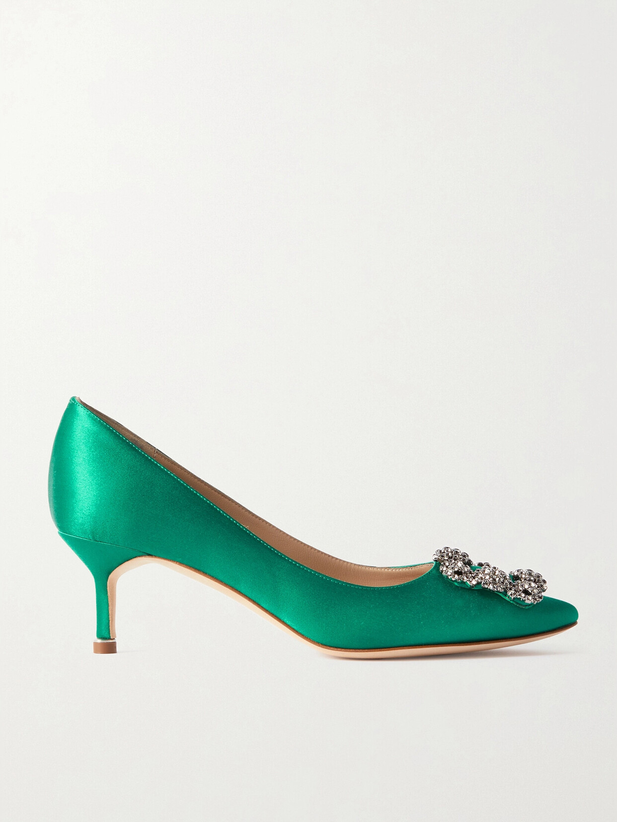 Manolo Blahnik Hangisi 50 Embellished Satin Pumps In Green