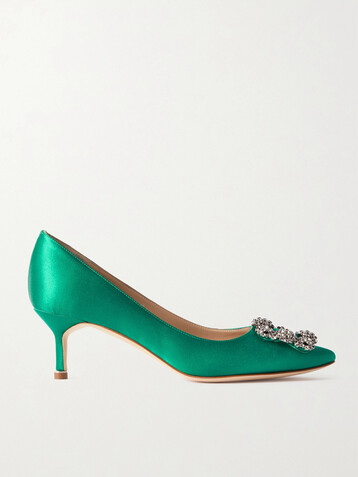 MANOLO BLAHNIK Hangisi 50 crystal-embellished satin pumps