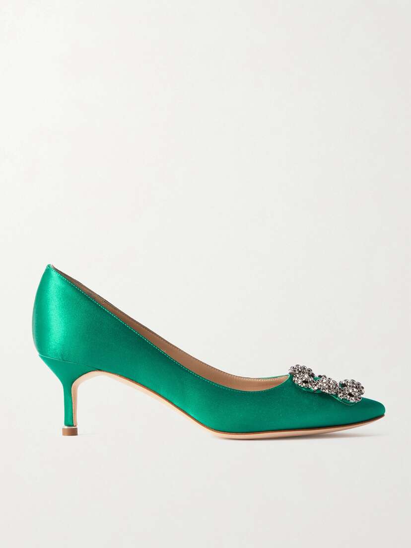 Manolo Blahnik Hangisi 50 Crystal-embellished Satin Pumps