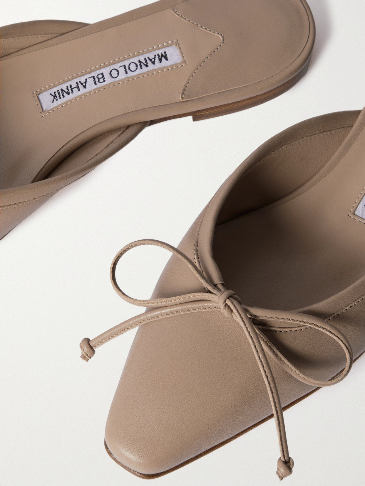 Manolo Blahnik Ballerimu Leather Point-toe Mules In Neutrals