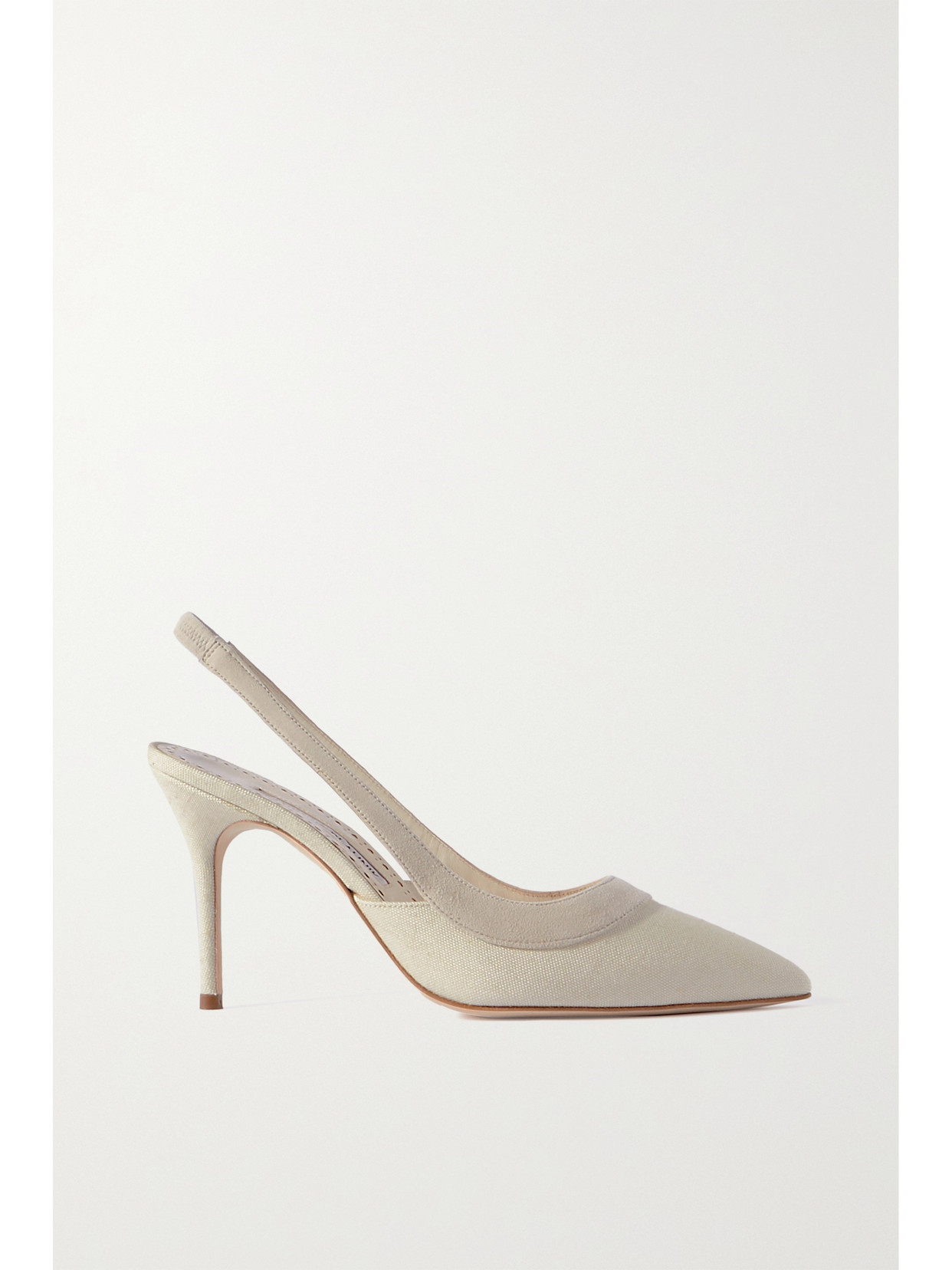 Manolo Blahnik - Golpesli 90 Suede-trimmed Canvas Slingback Pumps - Off-white 22 Awaiting product image