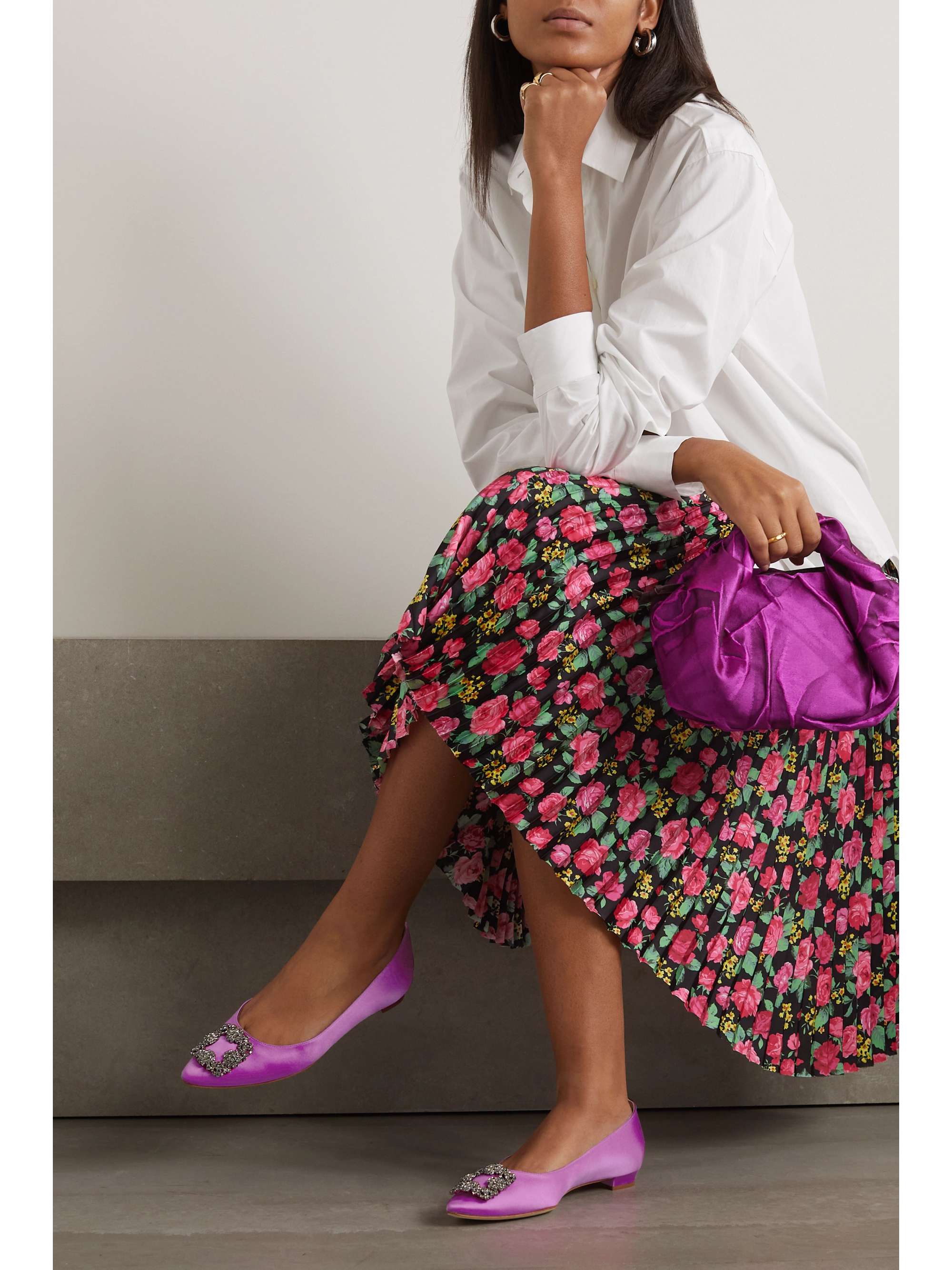 MANOLO BLAHNIK Hangisi embellished satin point-toe flats