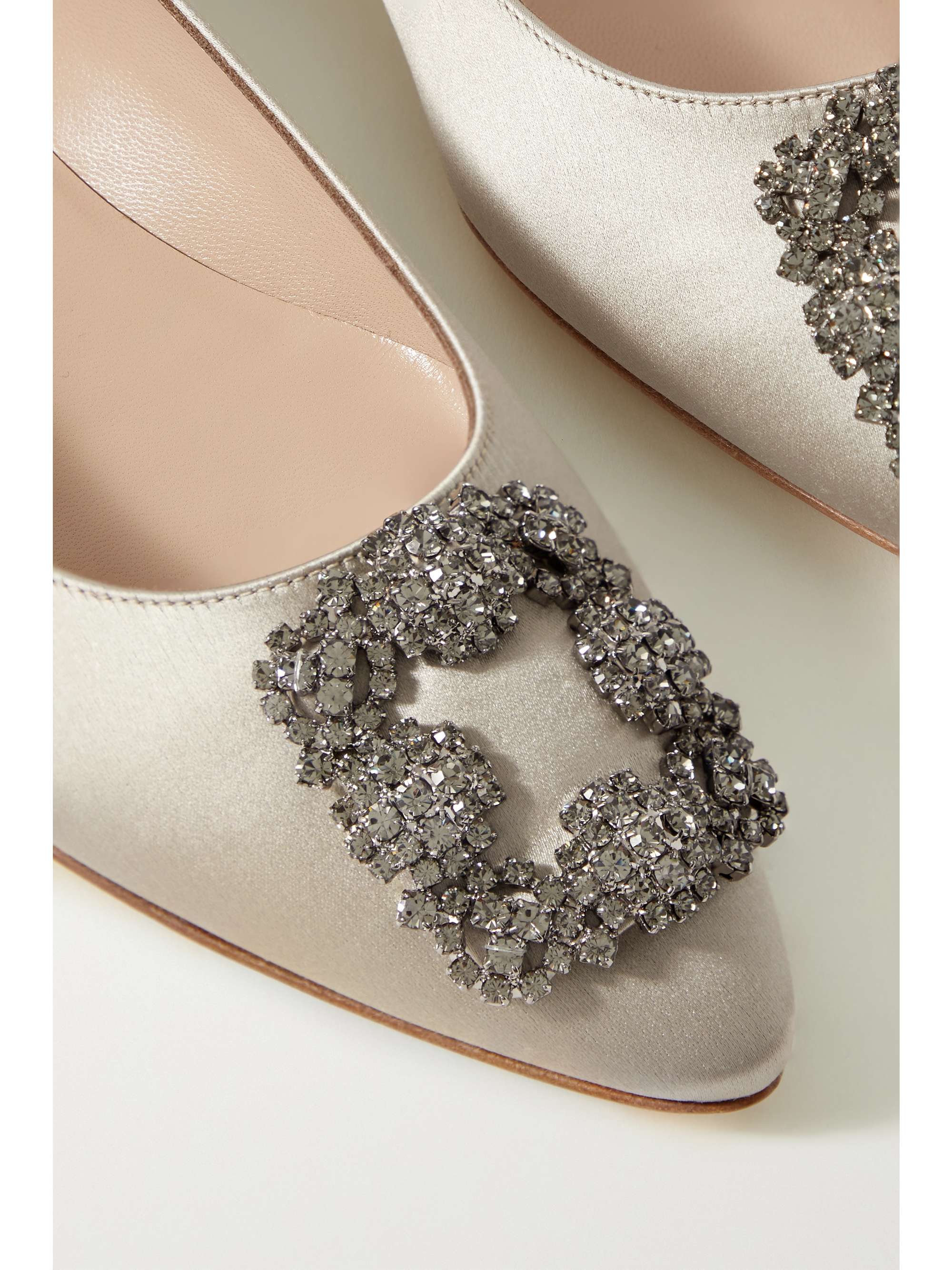 Light gray Hangisi embellished satin point-toe flats | MANOLO BLAHNIK ...