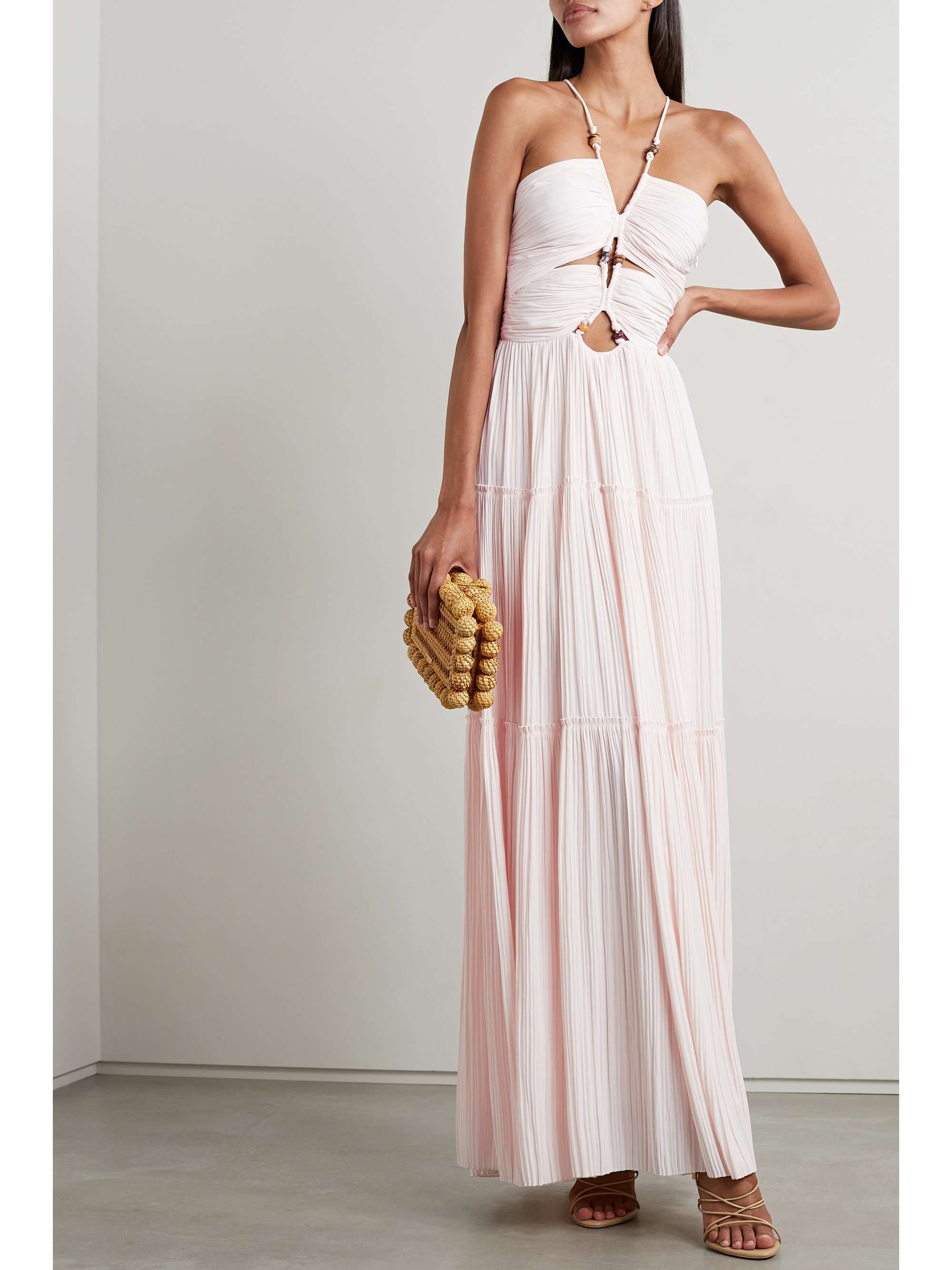A.L.C. Kai cutout embellished plissé-jersey maxi dress