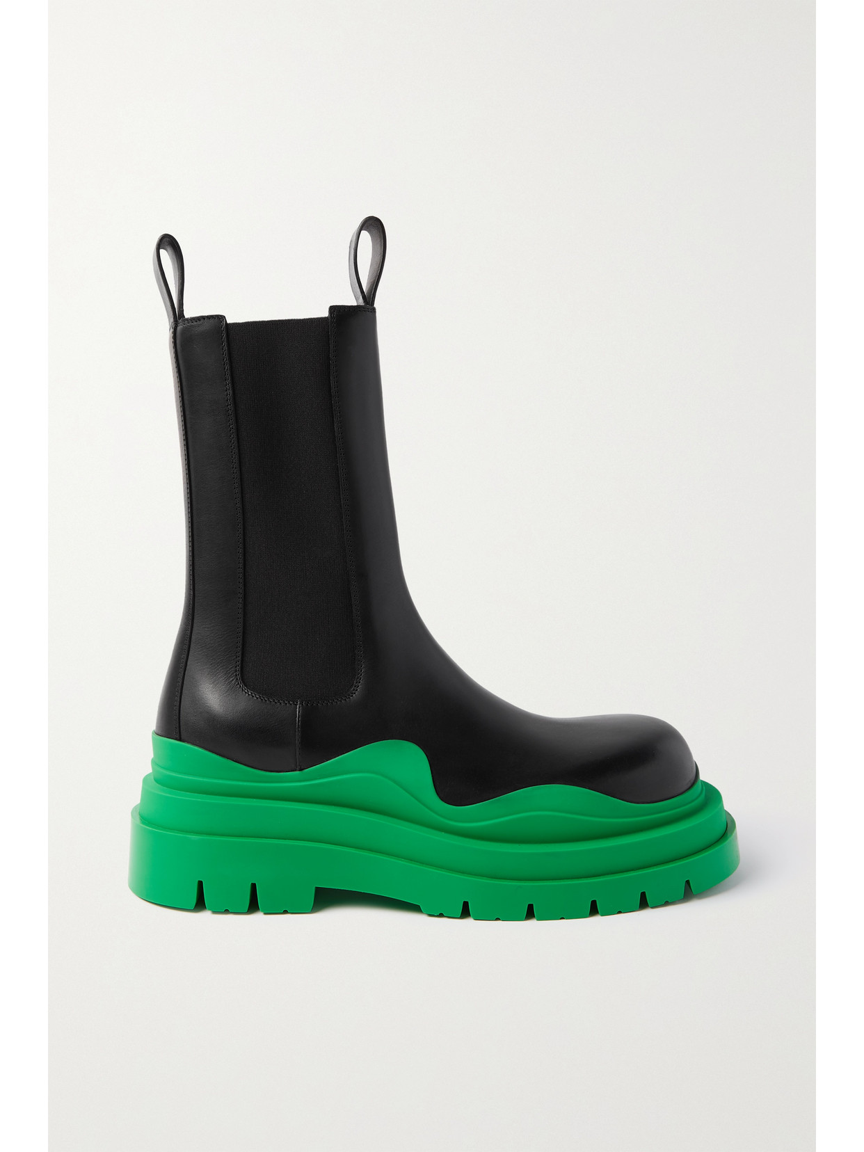 BOTTEGA VENETA TIRE RUBBER-TRIMMED LEATHER CHELSEA BOOTS