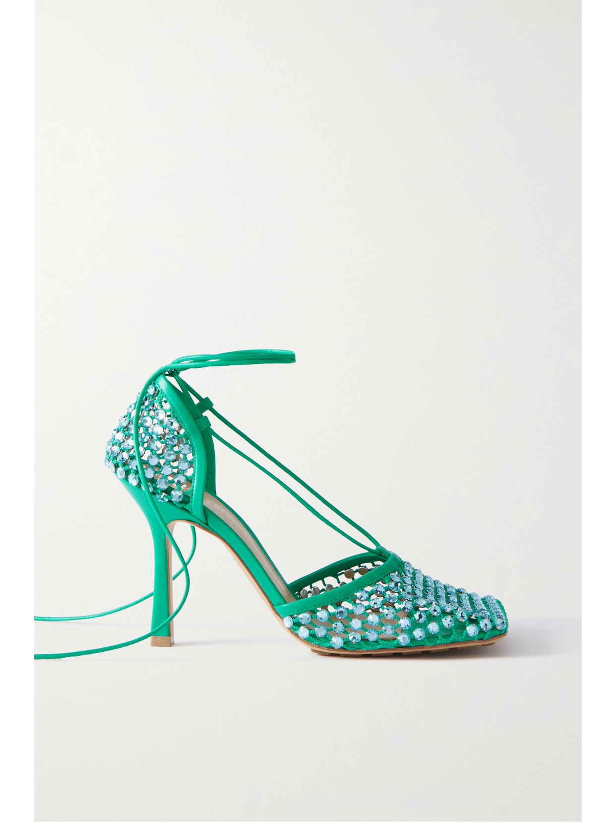 BOTTEGA VENETA LEATHER-TRIMMED CRYSTAL-EMBELLISHED WOVEN PUMPS