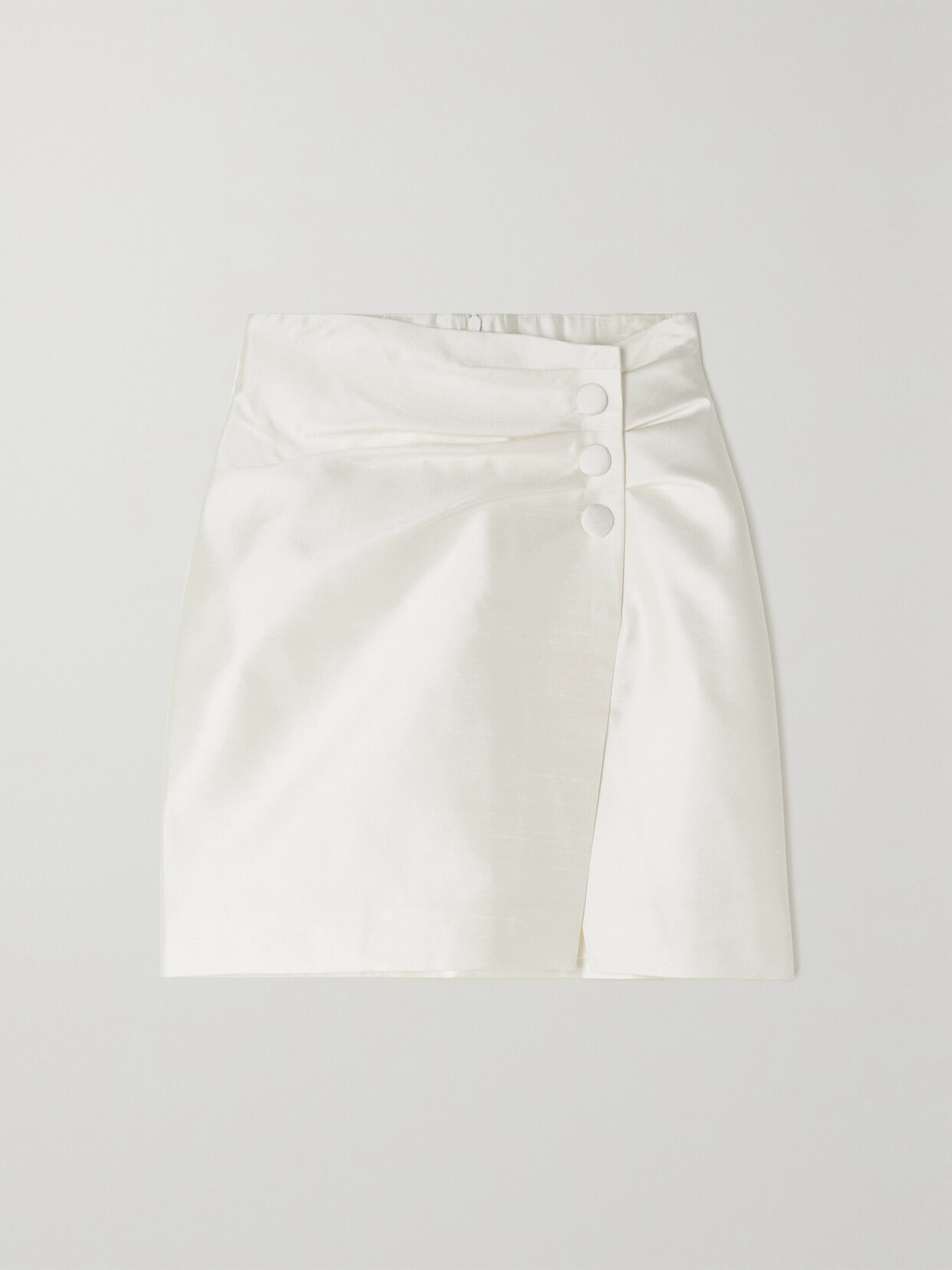 RASARIO Ruched Button-embellished Silk Mini Skirt - White