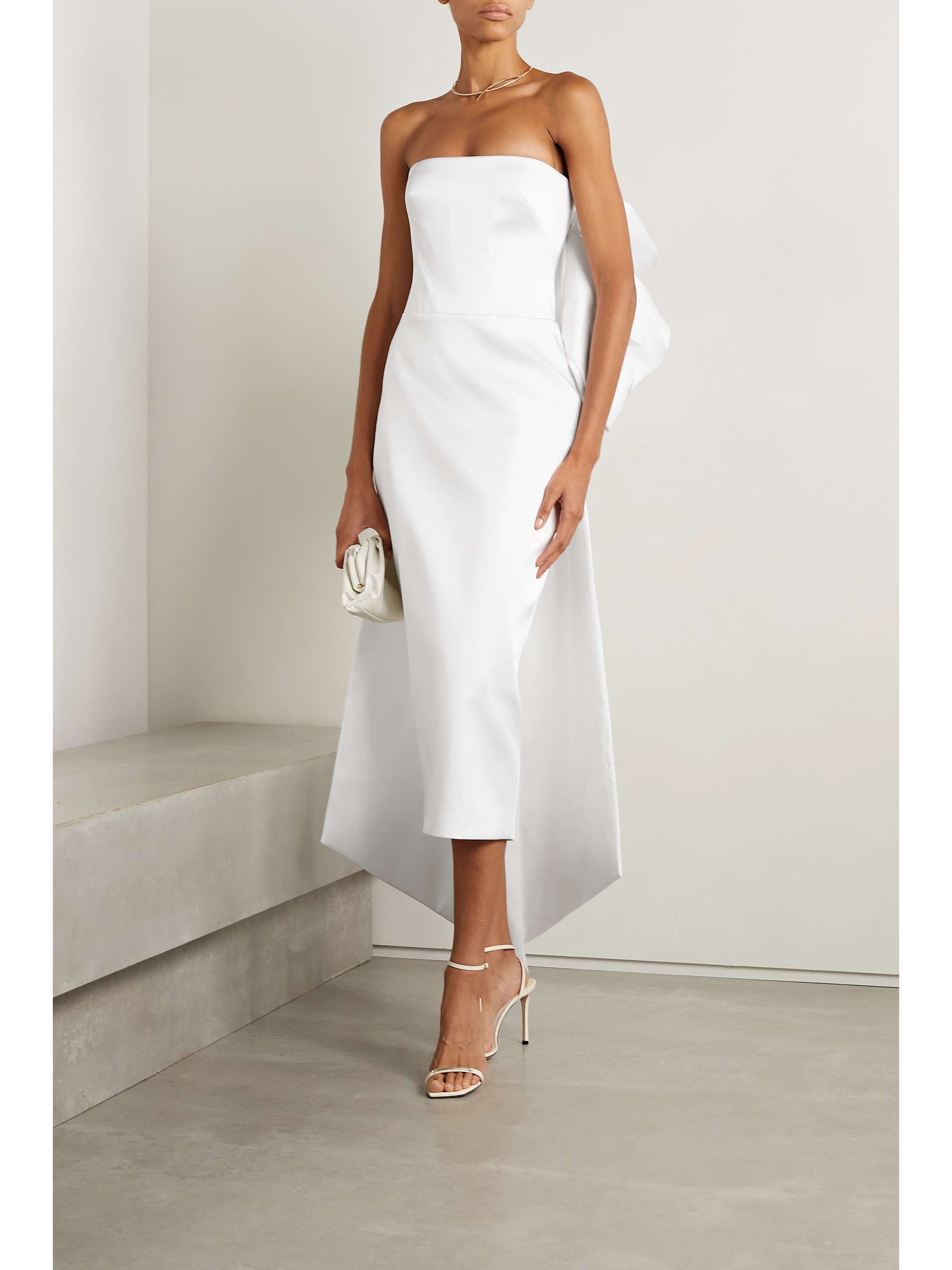 RASARIO Bow-embellished satin midi dress